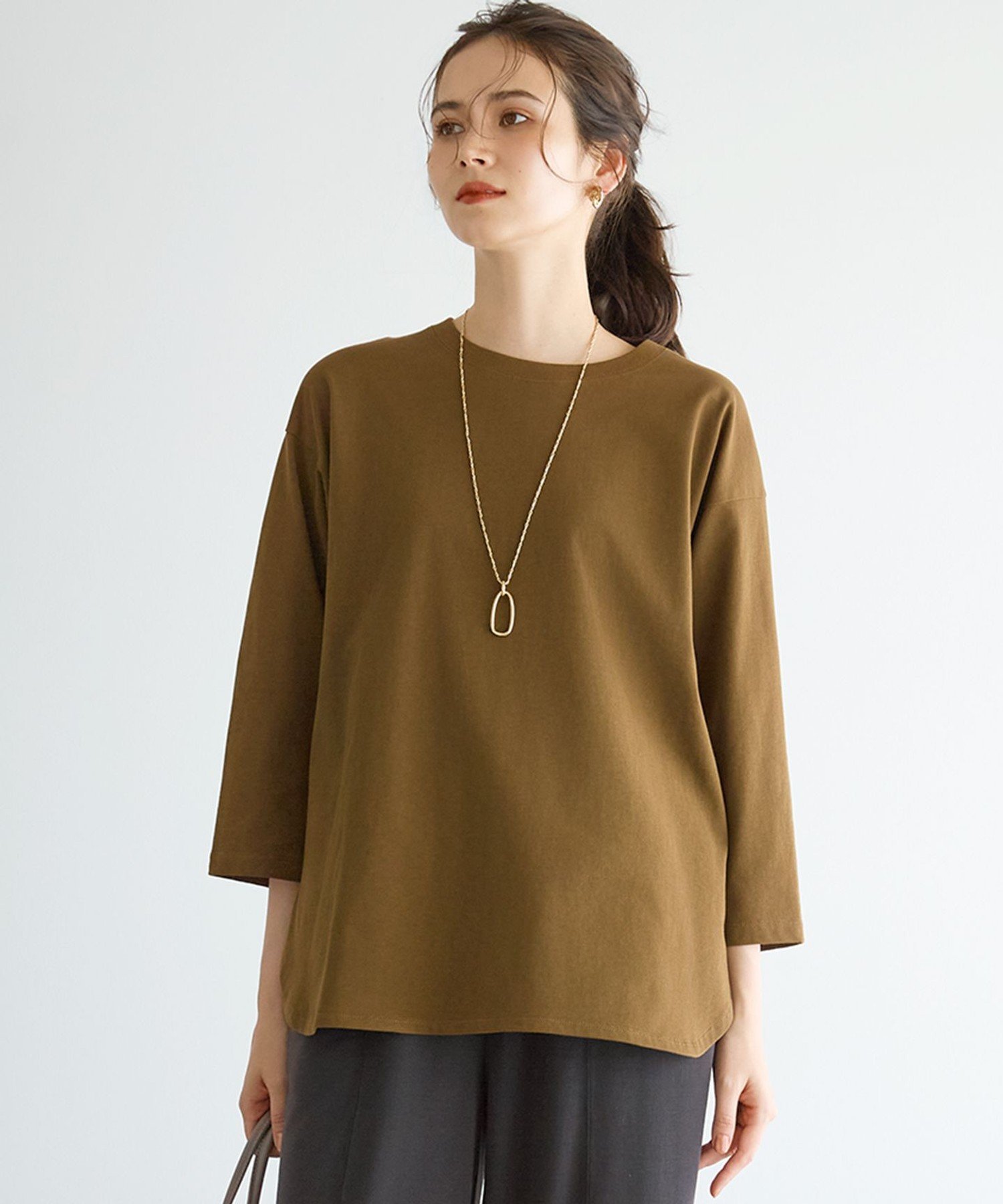 23区 【SLOW/一部店舗限定】MVSコットン チュニック シンプルTEE ニジュウサンク トップス カットソー・Tシャツ ベージュ グレー カーキグリーン