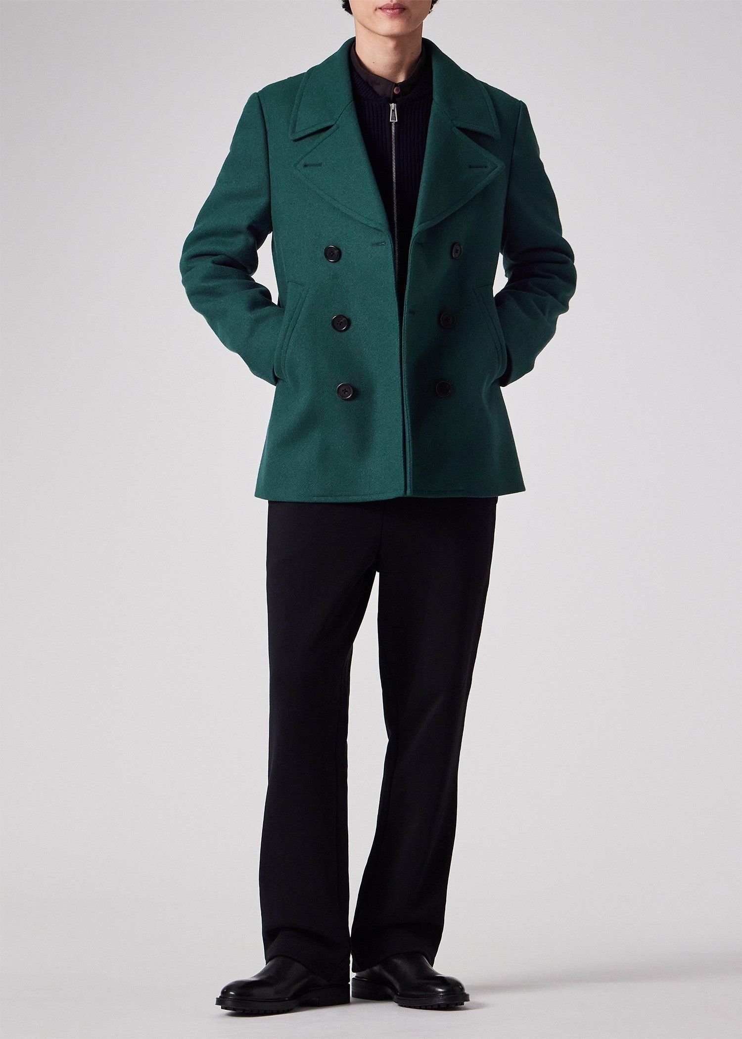 PS Paul Smith ブラッシュドメルトンツイル ピーコート ポール・スミス ジャケット・アウター その他のジャケット・アウター ブラック【送料無料】
