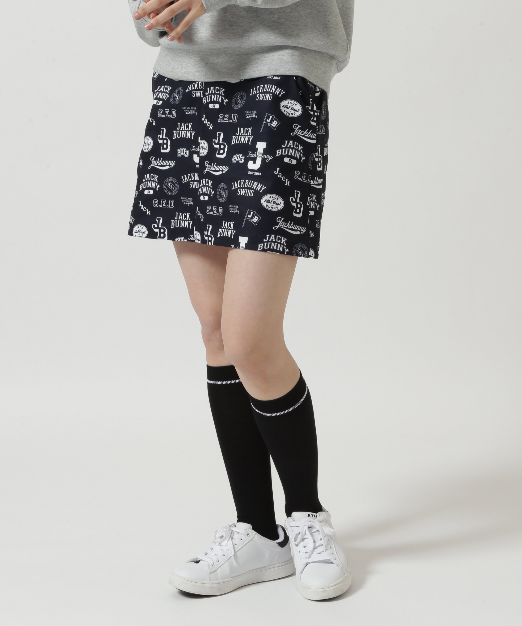 【SALE／30%OFF】Jack Bunny!! PEストレッチロゴプリントスカート ジャックバニー スカート その他のスカート ネイビー イエロー【送料無料】