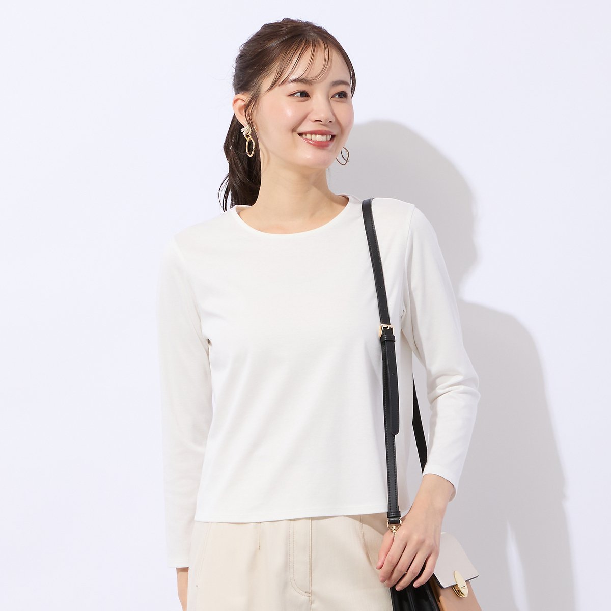 Liliane Burty Eclat 【洗える】綿100%無地Tシャツ リリアンビューティ エクラ トップス カットソー・Tシャツ ホワイト パープル ネイビー ベージュ