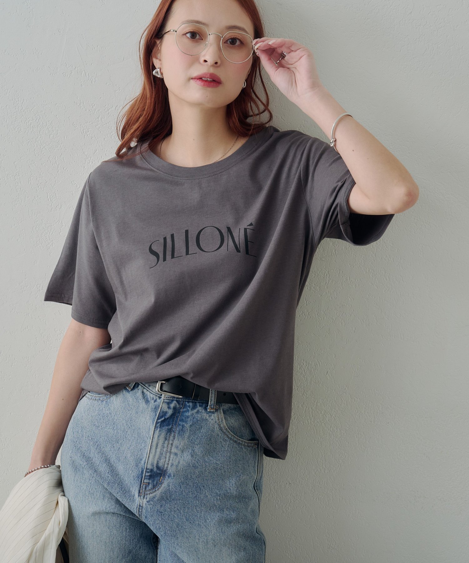 【Noka】SILLONEロゴ半袖Tシャツ ディスコート トップス カットソー・Tシャツ ホワイト グレー