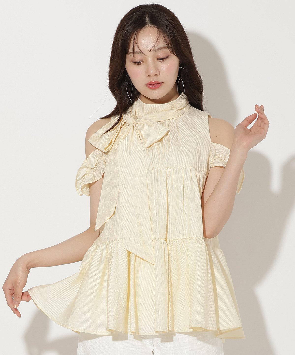 WILLSELECTION フリルスリーブティアードブラウス ウィルセレクション トップス シャツ・ブラウス ホワイト イエロー