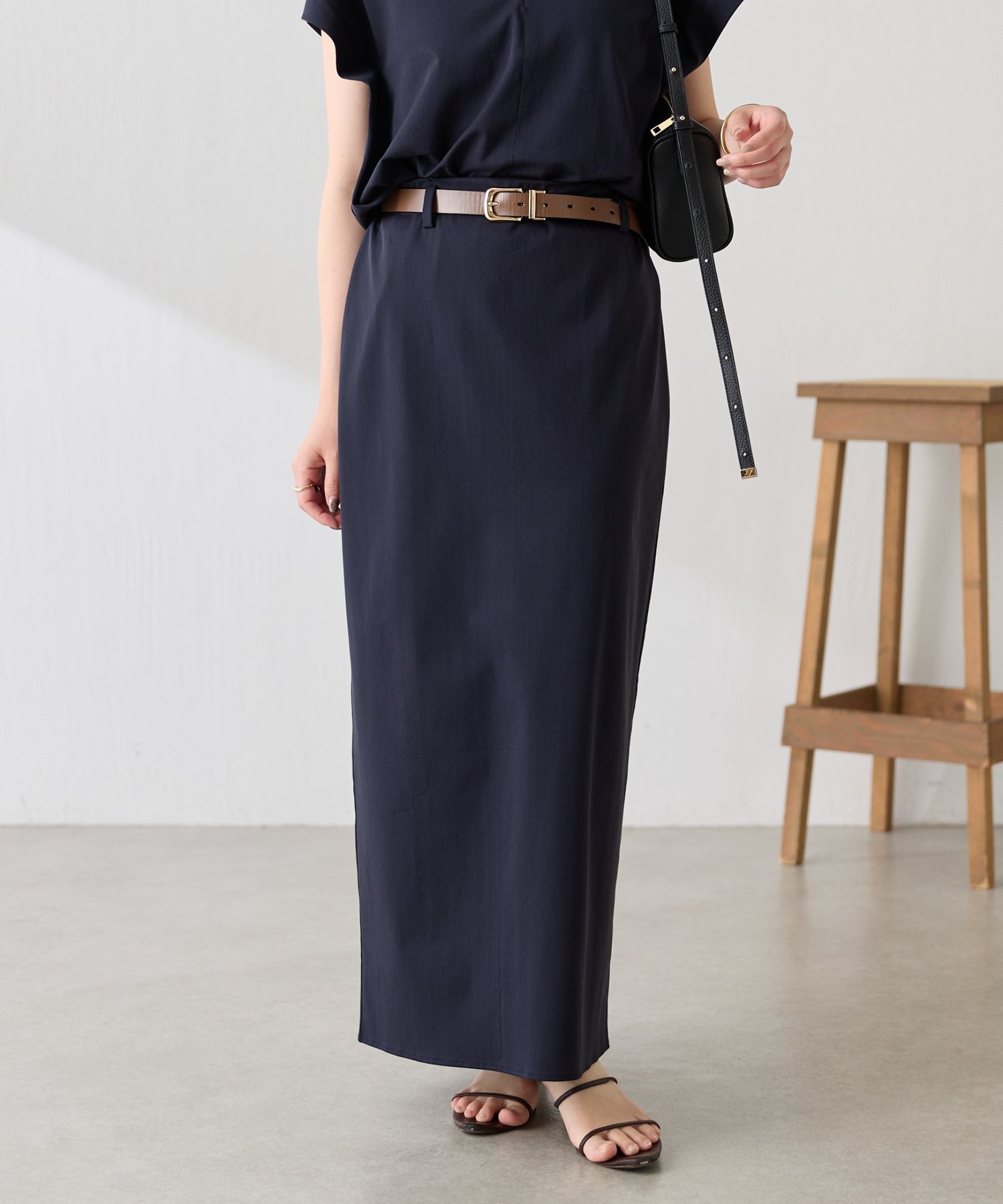 【SALE／20%OFF】COLLAGE GALLARDAGALANTE 【8/13 SALE ITEMに追加!/人気シリーズ】トリコットIラインスカート コラージュガリャルダガランテ スカート ロング・マキシスカート ネイビー ベージュ【送料無料】