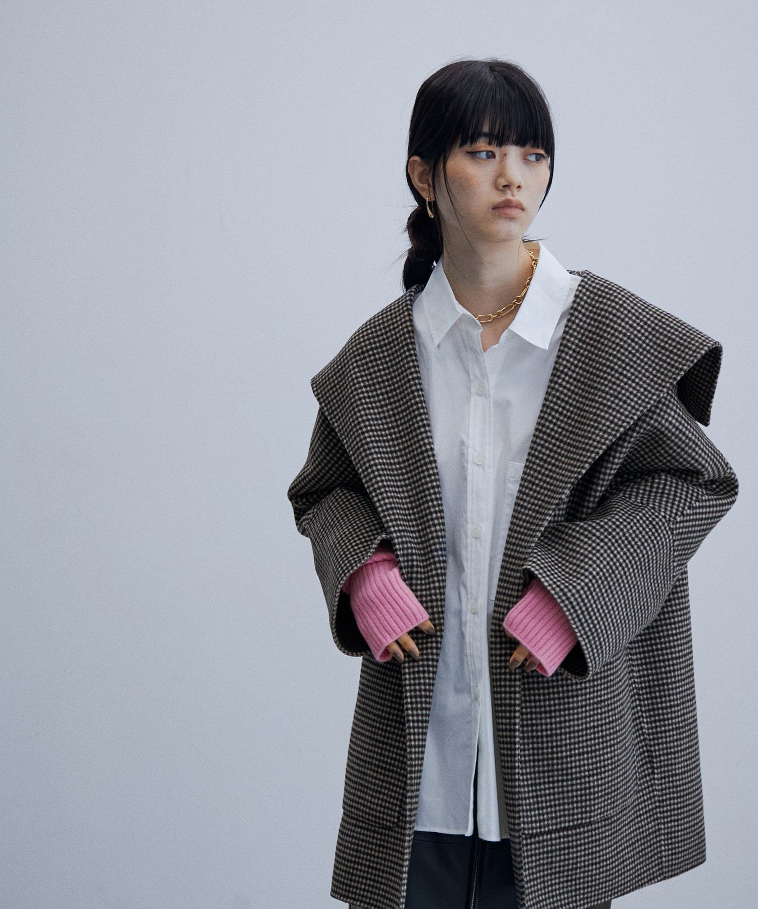 【SALE／50%OFF】ADAM ET ROPE' FEMME Super120's ウールリバーハーフコート アダムエロペ ジャケット・アウター その他のジャケット・アウター ブラック グレー ブルー【送料無料】のサムネイル