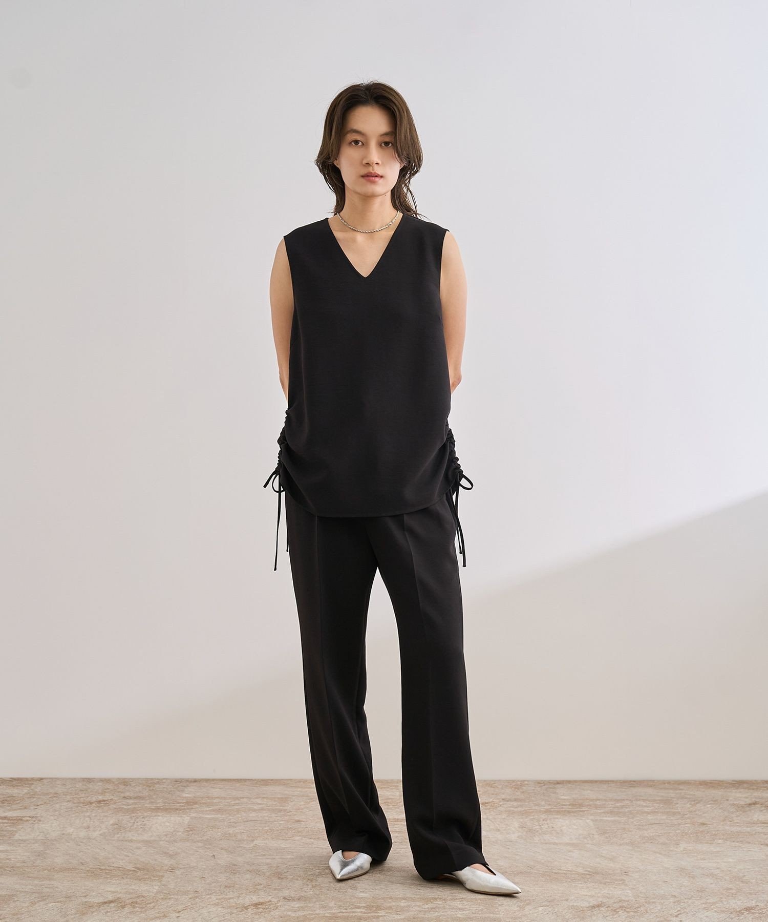 【SALE／30%OFF】ROPE' 【WEB・一部店舗限定】バックサテンセミフレアパンツ/洗える ロペ パンツ その他のパンツ ブラック ホワイト【送料無料】