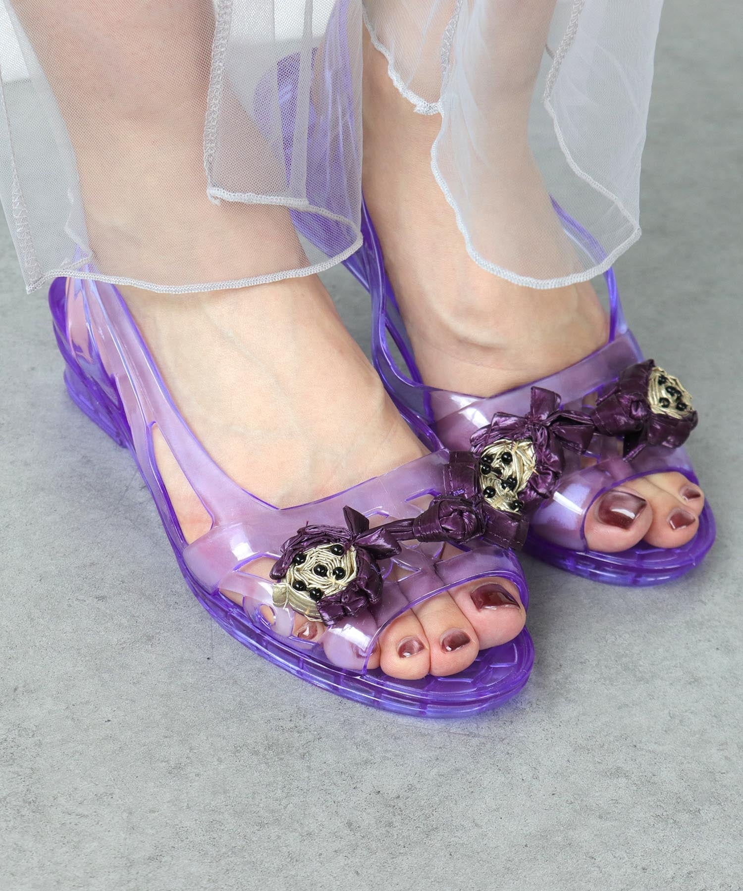 【SALE／60%OFF】Three Four Time Three Four Time/クリアサンダル スリーフォータイム シューズ・靴 サンダル パープル ブラック