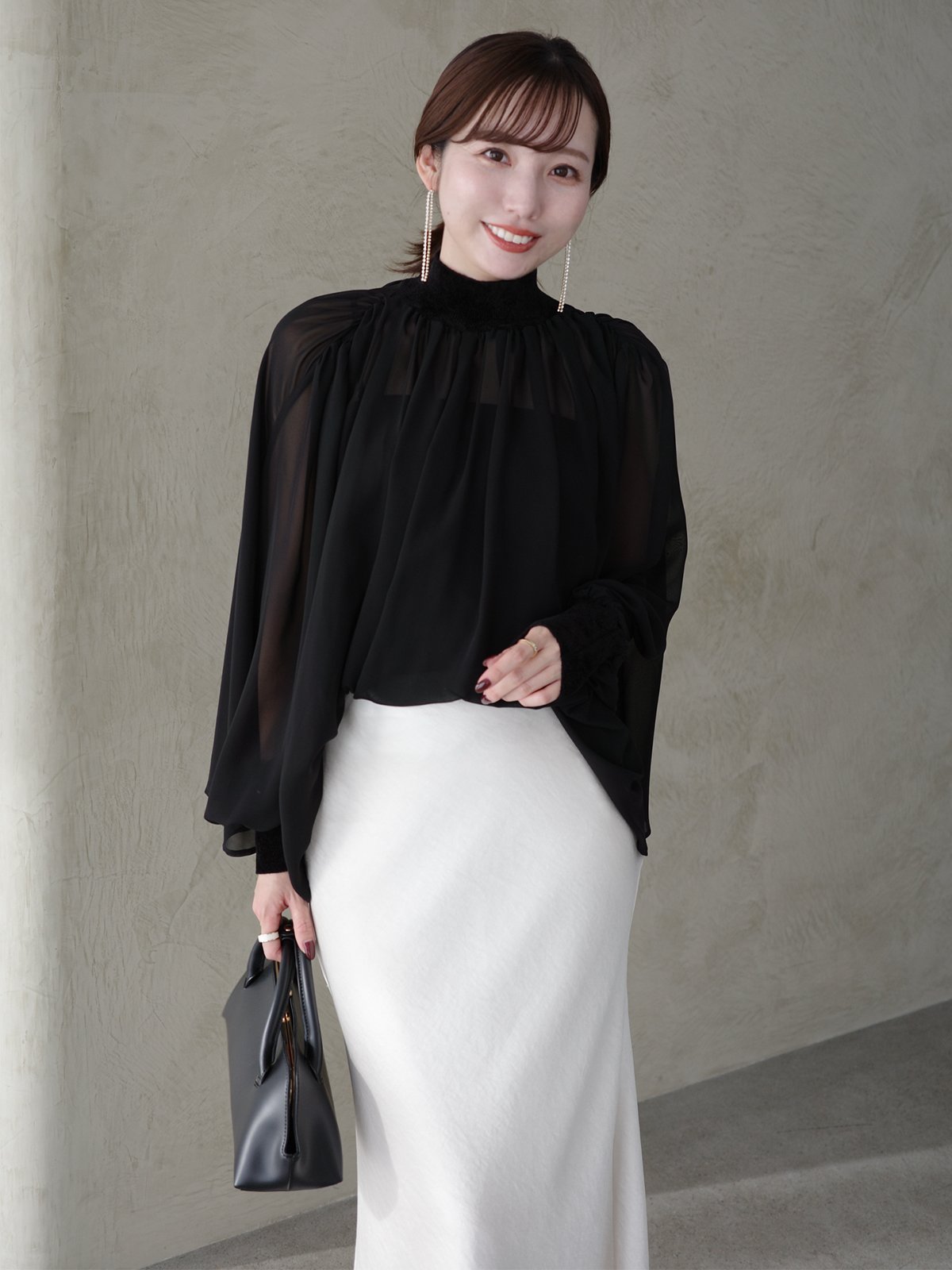 anuans ジョーゼットフレアブラウス アニュアンス トップス シャツ・ブラウス ブルー ブラック グレー【送料無料】 2