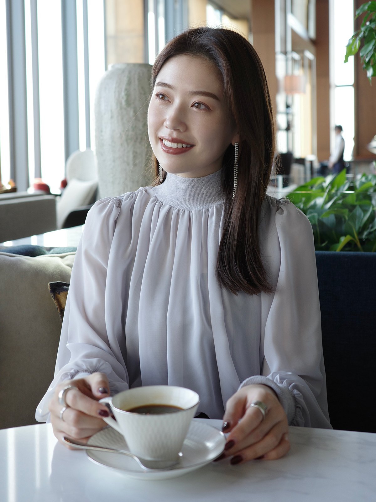 anuans ジョーゼットフレアブラウス アニュアンス トップス シャツ・ブラウス ブルー ブラック グレー【送料無料】 3