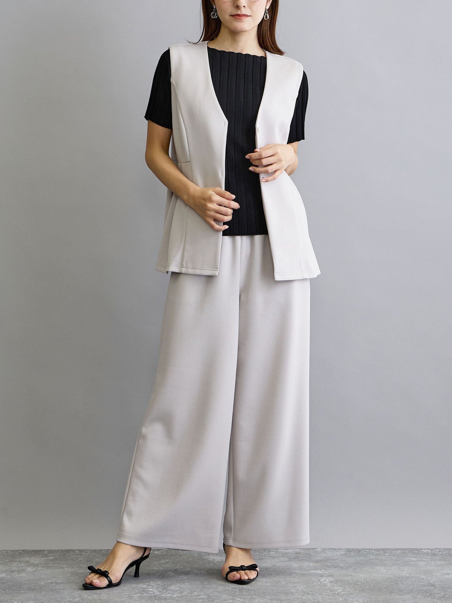 NICOLE white 【セットアップアイテム】 ジレ*タックパンツ ニコル クラブ ワンピース・ドレス その他のワンピース・ドレス グレー ネイビー【送料無料】
