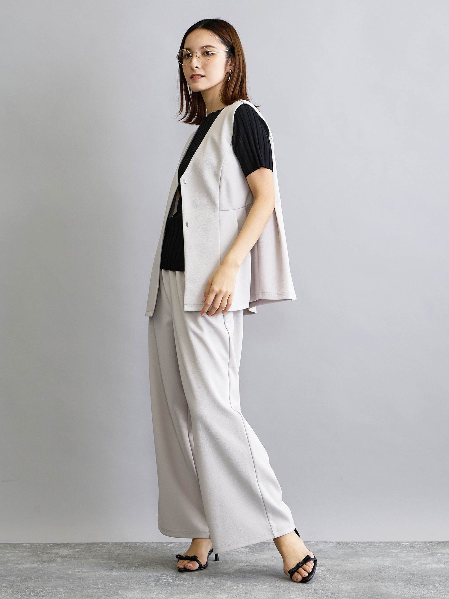 NICOLE white 【セットアップアイテム】 ジレ*タックパンツ ニコル クラブ ワンピース・ドレス その他のワンピース・ドレス グレー ネイビー