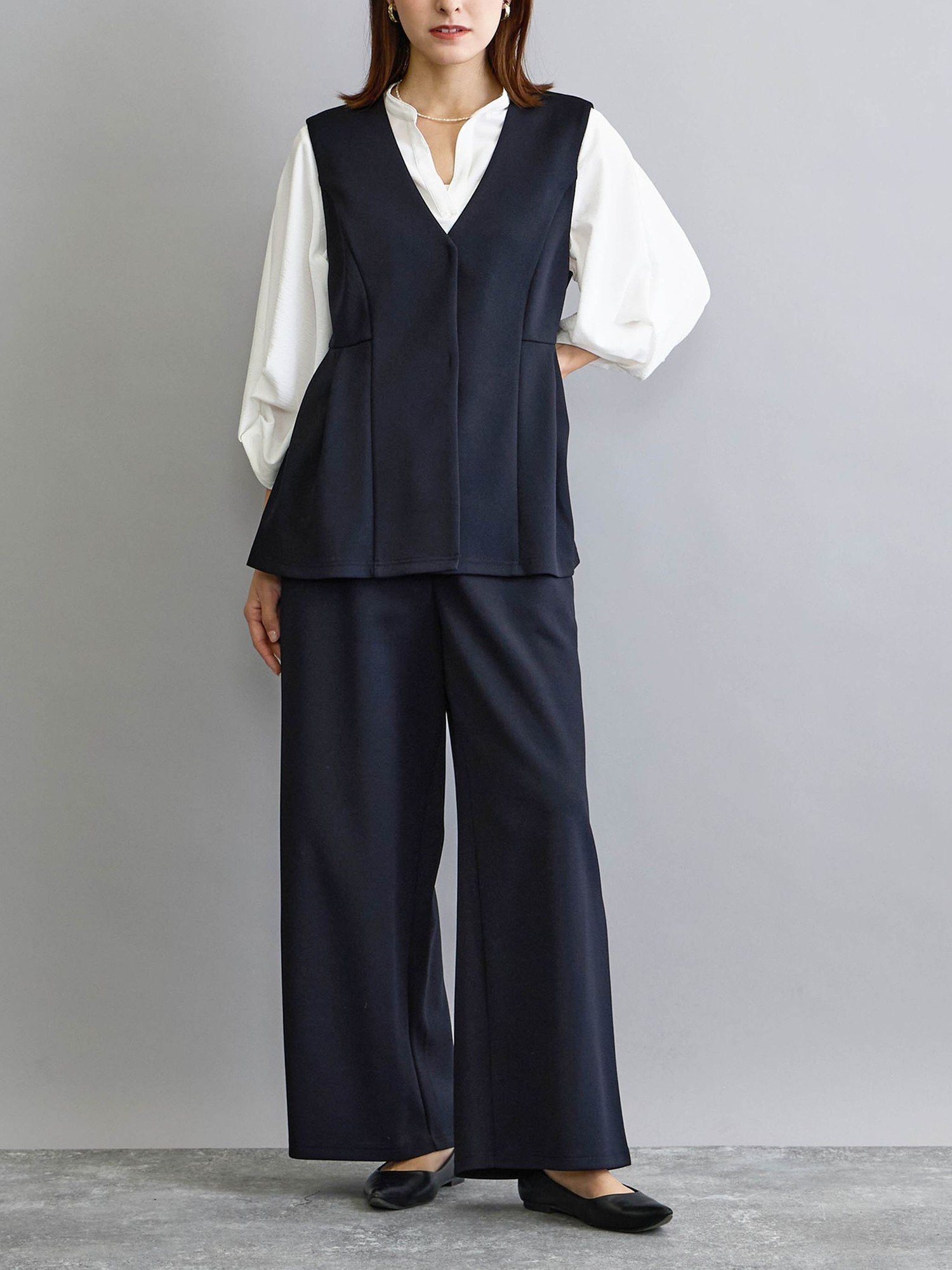 NICOLE white 【セットアップアイテム】 ジレ*タックパンツ ニコル クラブ ワンピース・ドレス その他のワンピース・ドレス グレー ネイビー