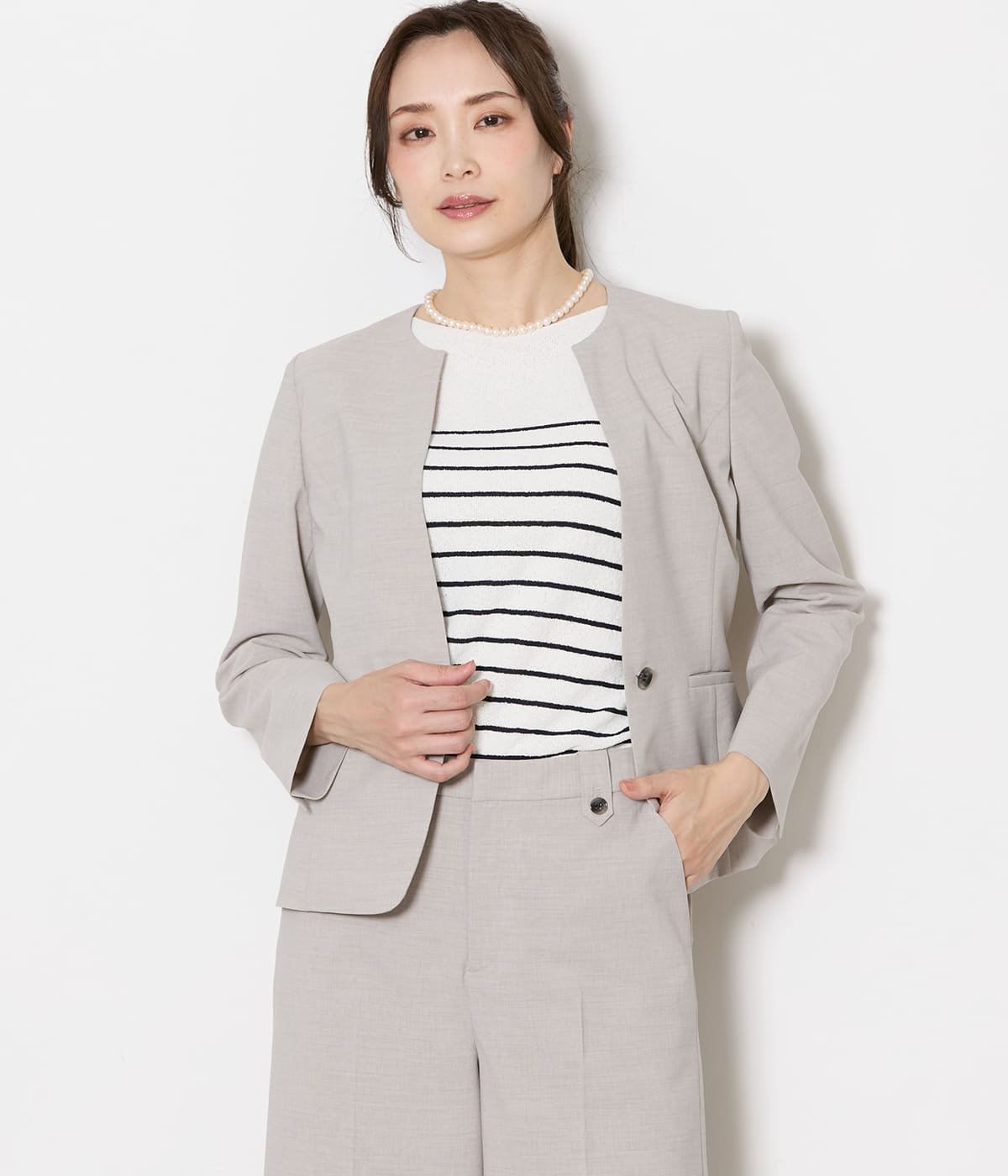 NEWYORKER WOMEN ウォッシャブルストレッチ ノーカラージャケット ニューヨーカー ジャケット・アウター テーラードジャケット・ブレザー ネイビー