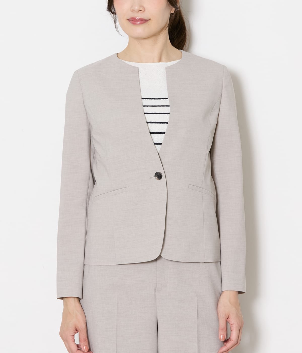 NEWYORKER WOMEN ウォッシャブルストレッチ ノーカラージャケット ニューヨーカー ジャケット・アウター テーラードジャケット・ブレザー ネイビー