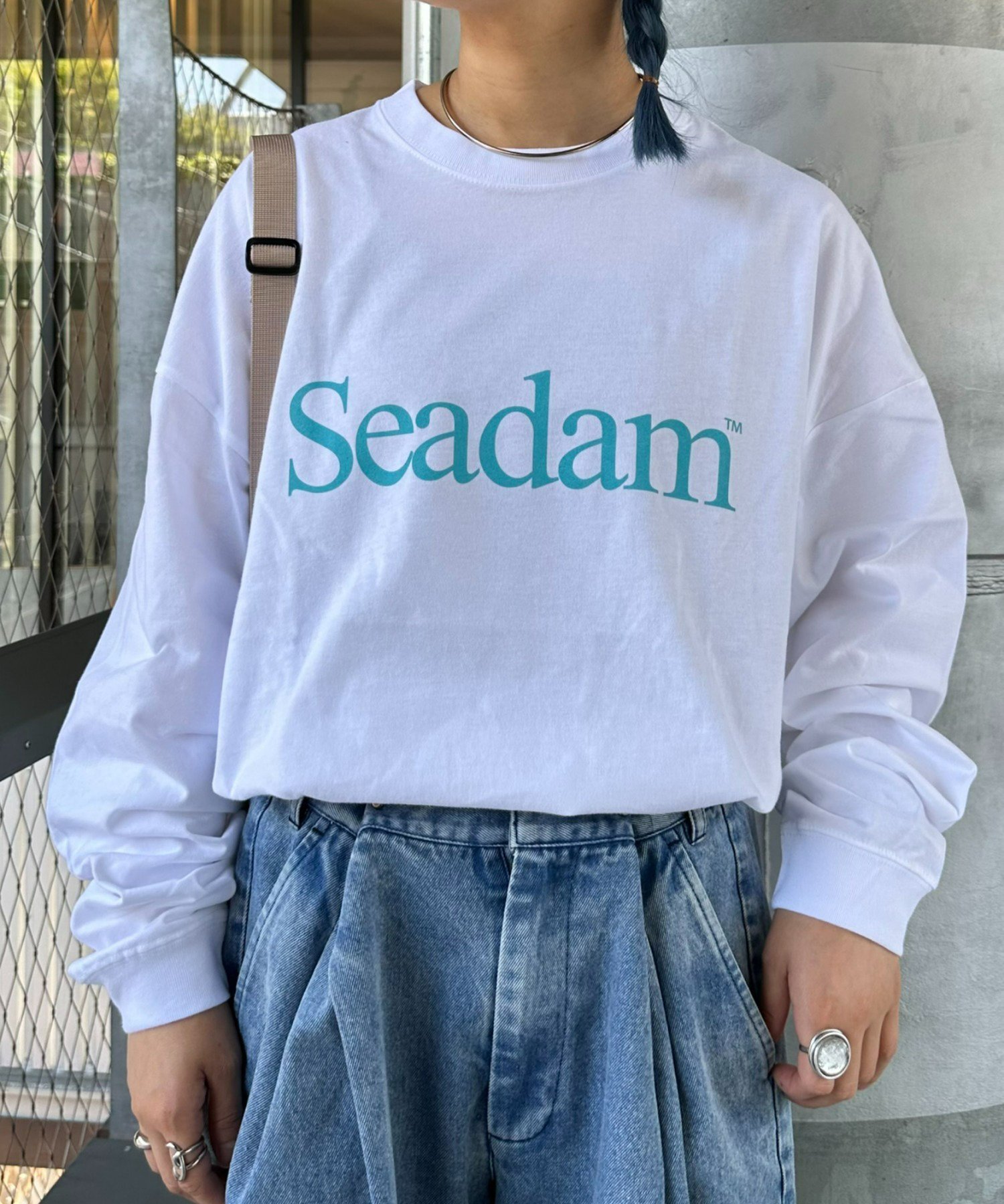 CIAOPANIC TYPY SEADAMロゴプリントビッグシルエットロンTee チャオパニックティピー トップス カットソー・Tシャツ ホワイト ブルー ネイビー グレー ブラック