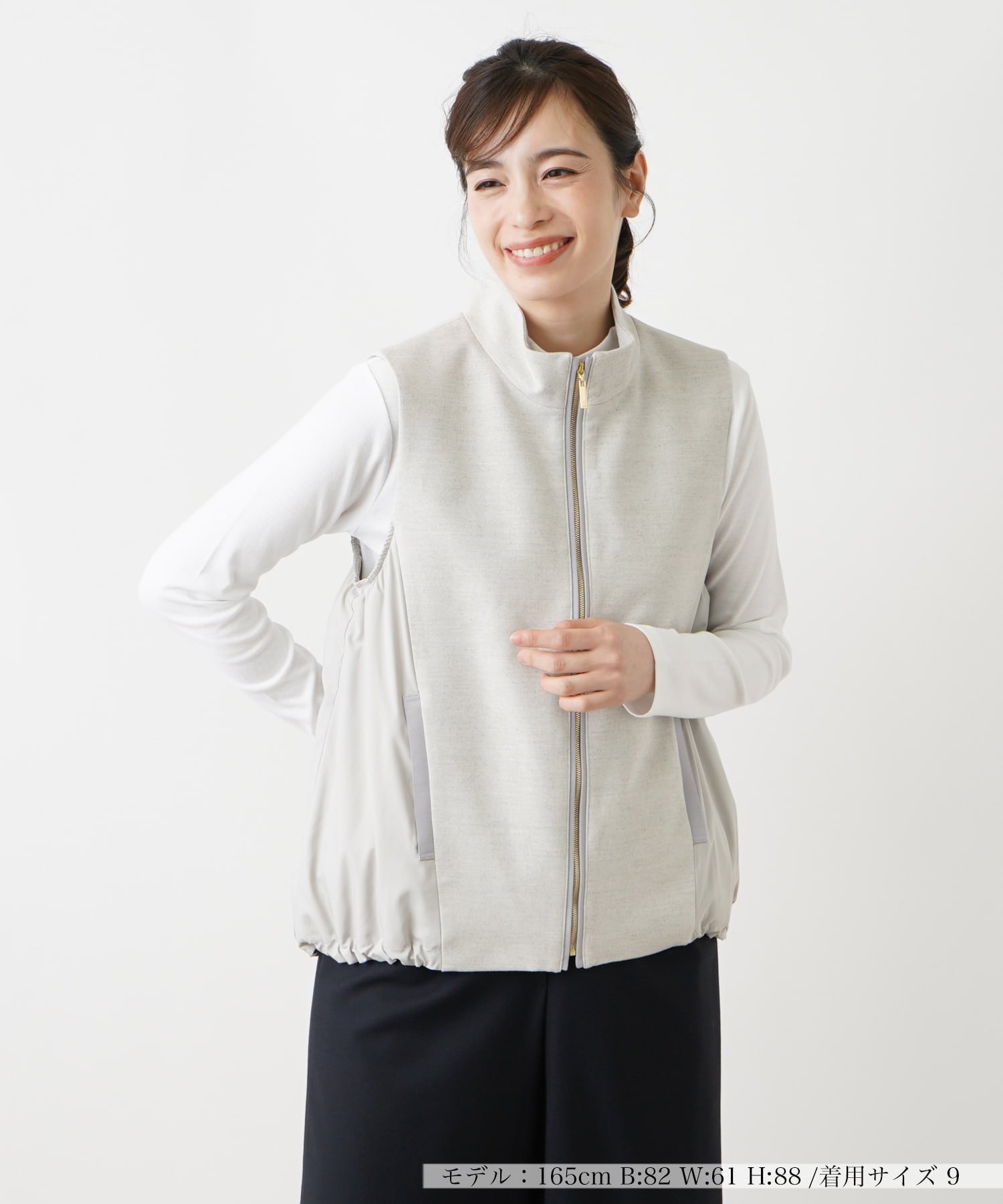 Leilian 中わたハイネックベスト レリアン トップス ベスト・ジレ グレー【送料無料】