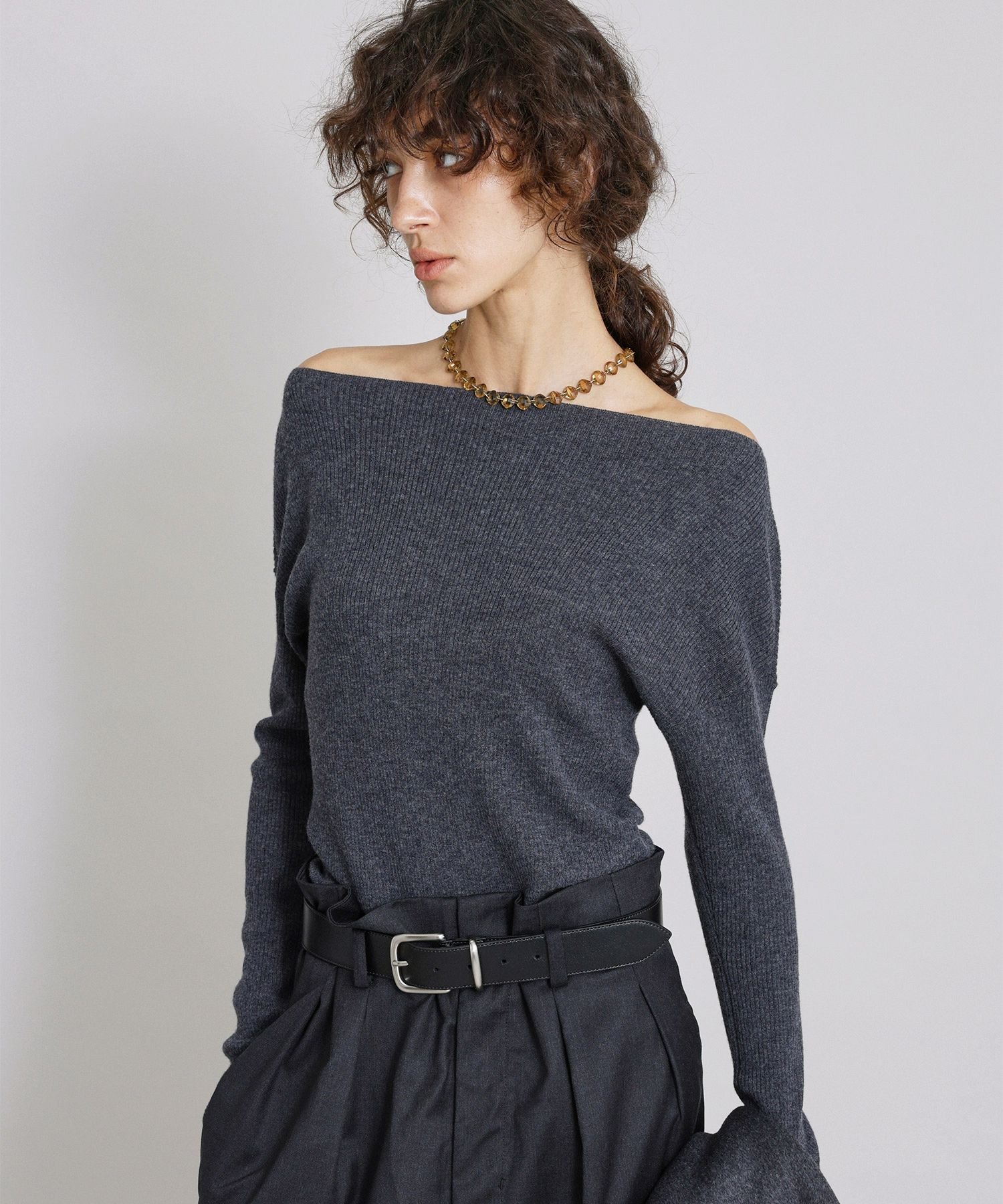 BRILL ボートネックリブプルオーバー ブリル トップス ニット グレー ホワイト ブラック【送料無料】のサムネイル