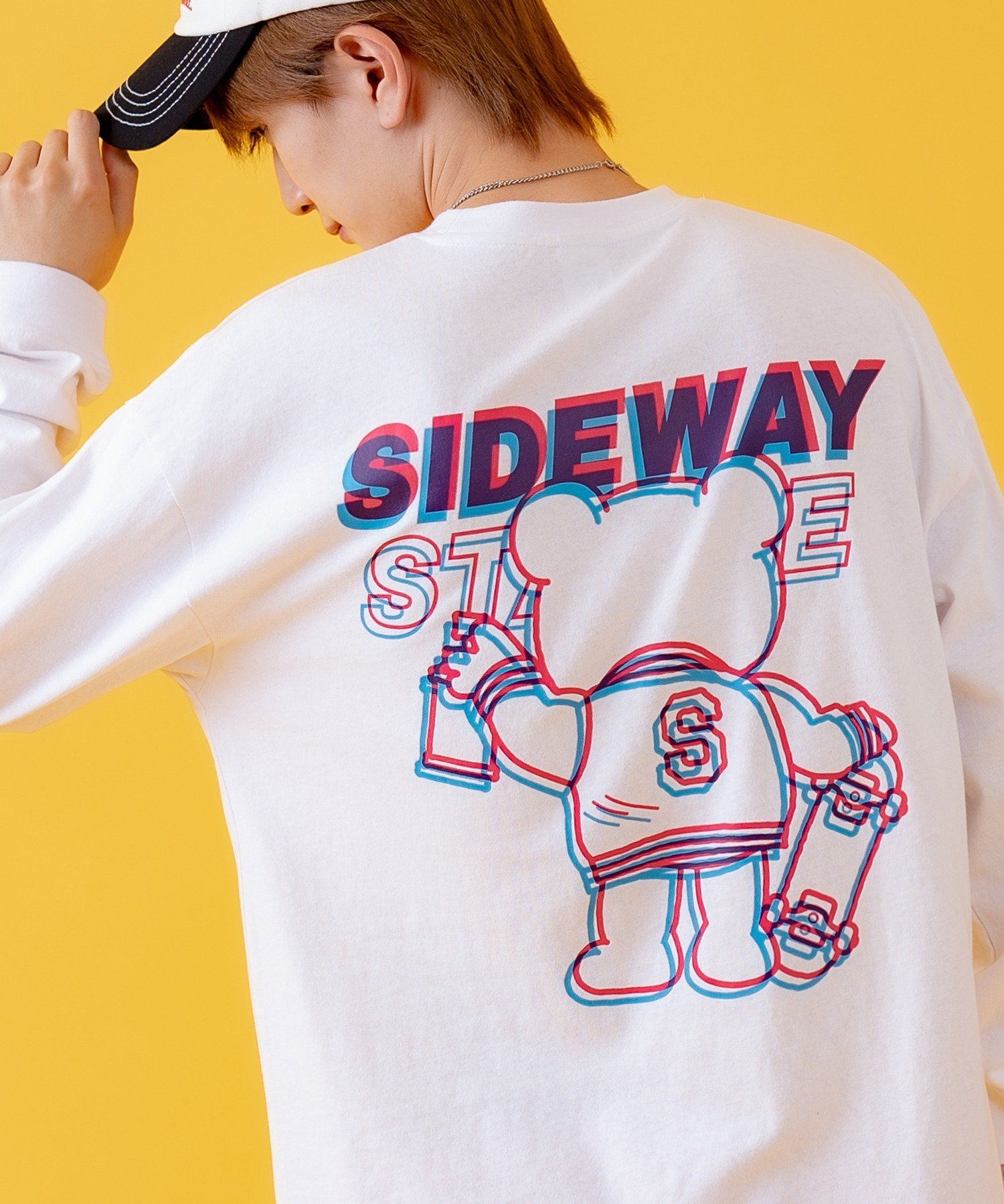 SIDEWAY STANCE SIDEWAY STANCE サイドウェイスタンス オリジナルプリント グリッチベア 長袖Tシャツ インプローブス トップス カットソー・Tシャツ ブラック ホワイト【送料無料】