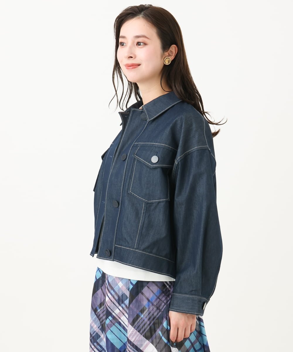 MICHEL KLEIN（小さいサイズ） [小さいサイズ]デニムライクブルゾン メゾンドゥサンク ジャケット・アウター デニムジャケット ネイビー ホワイト