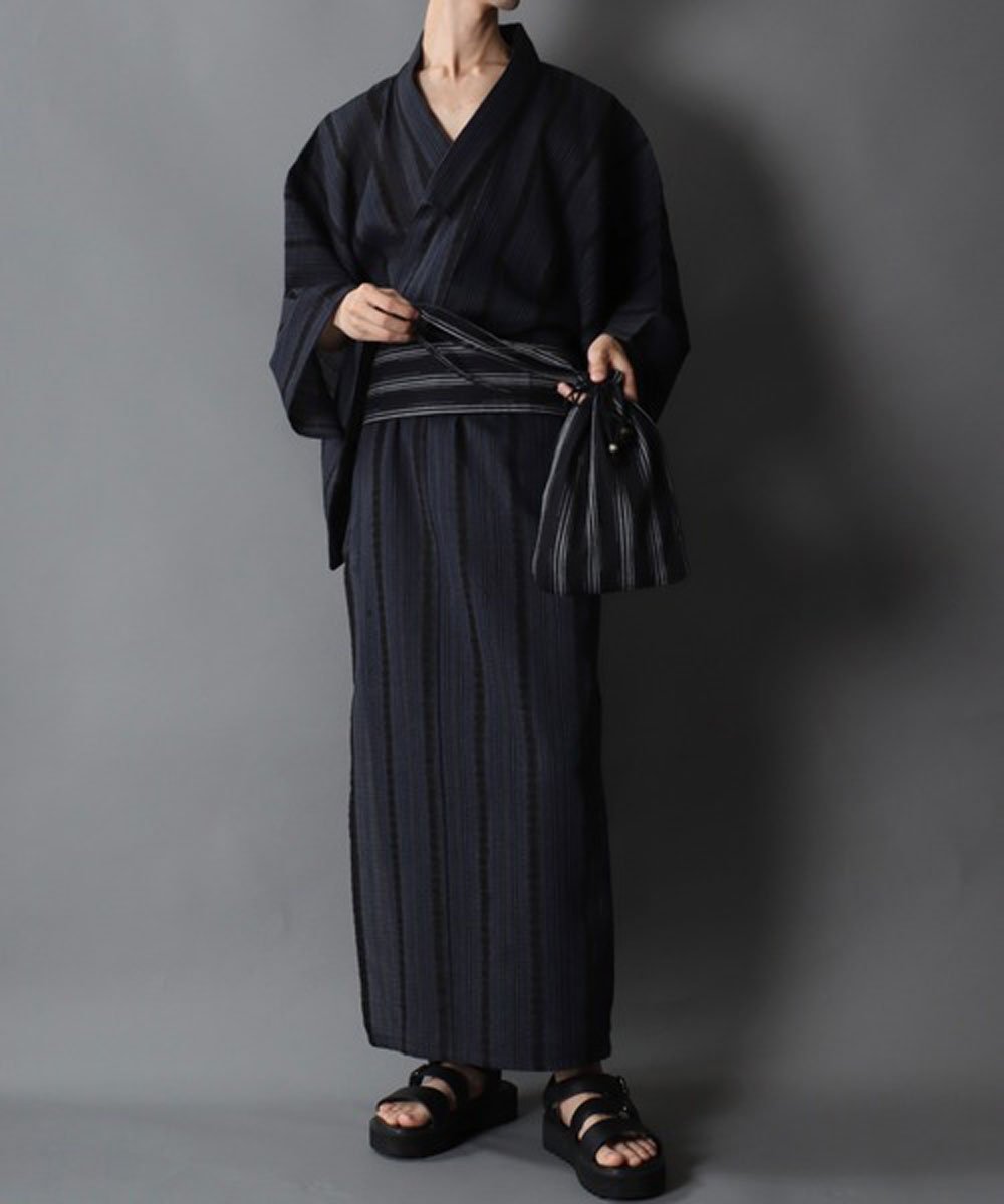 【SALE／5%OFF】SITRY しじら織り 浴衣 4点セット 帯 腰ひも 巾着 和装 和服 シトリー 着物・浴衣・和装小物 浴衣 ブラック ネイビー グレー【送料無料】