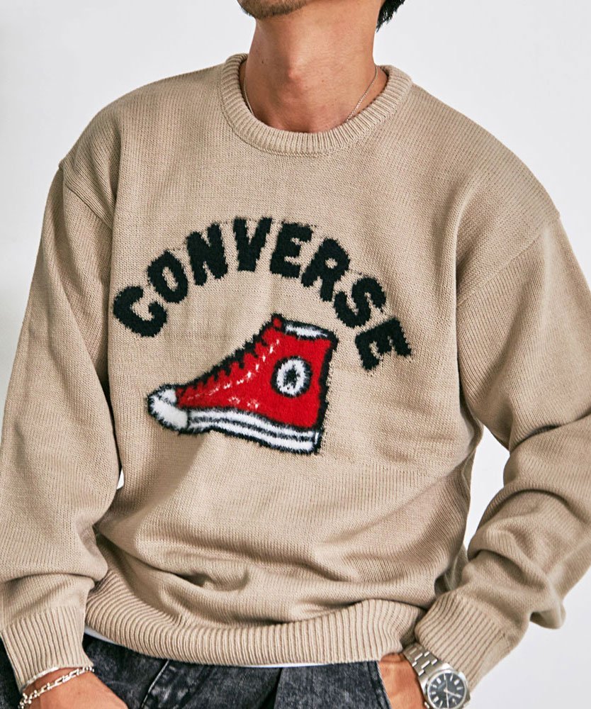 SB select CONVERSE 長袖ニット セーター シルバーバレット トップス ニット ネイビー ブラック グレー ブルー【送料無料】