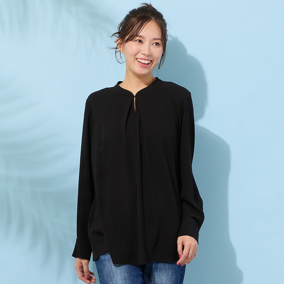 PISANO 【手洗いOK・セットアップ対応】フロントタック・スタンドカラーブラウス ピサーノ トップス シャツ・ブラウス ネイビー グリーン ブラック