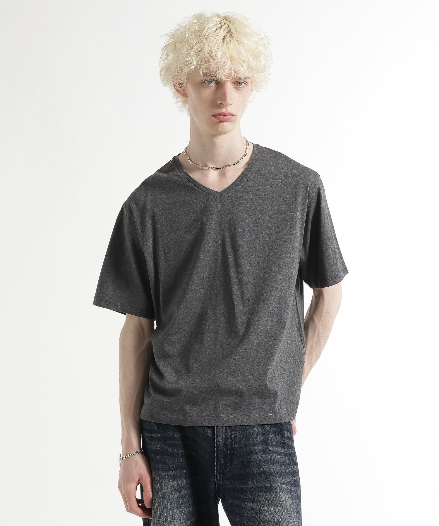 HARE ユルネックVネックカット ハレ トップス カットソー・Tシャツ ホワイト ブラック グレー