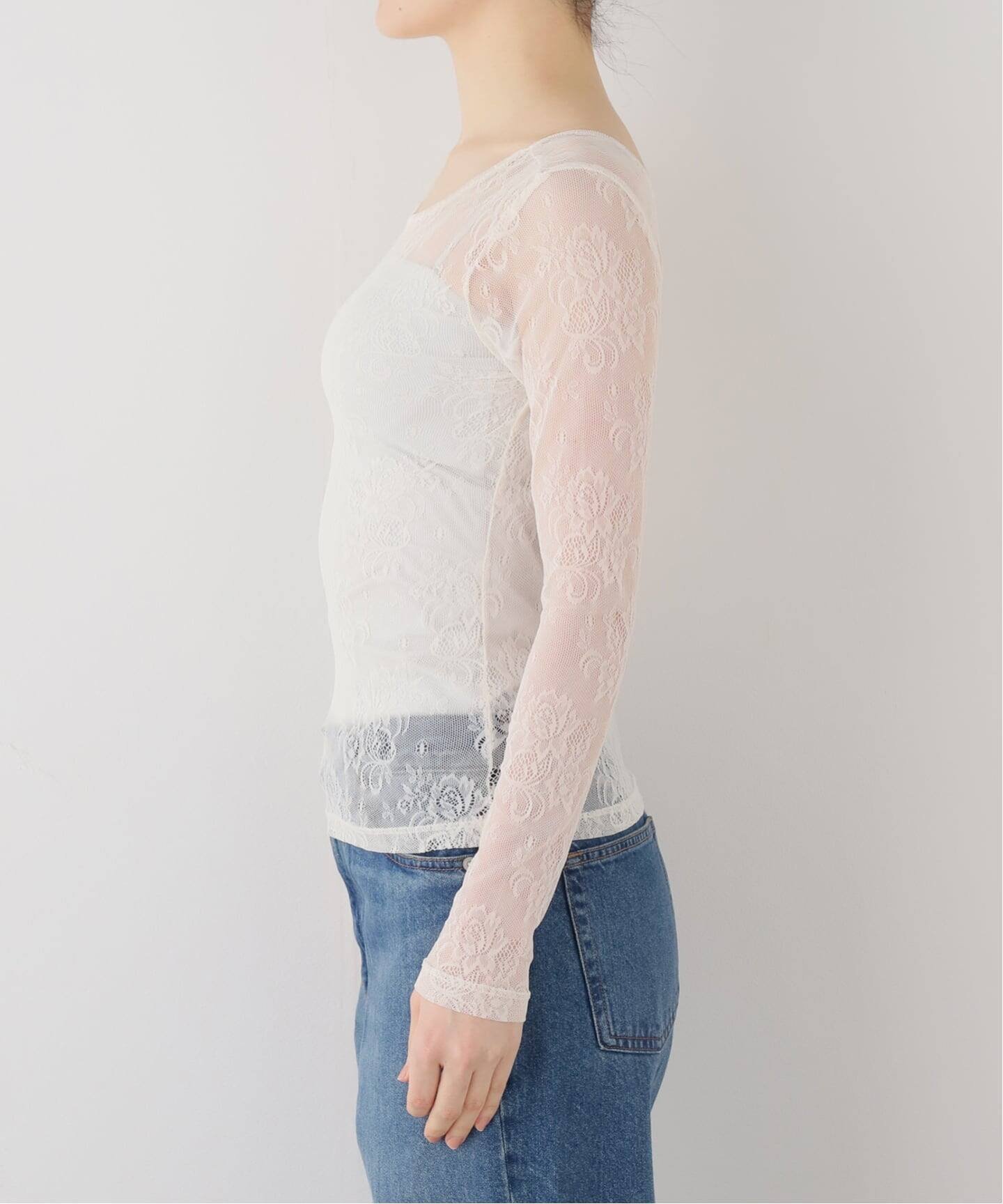 SLOBE IENA PARI DESAI/パリ デサイ レーストップス スローブ イエナ トップス カットソー・Tシャツ ホワイト ブラウン