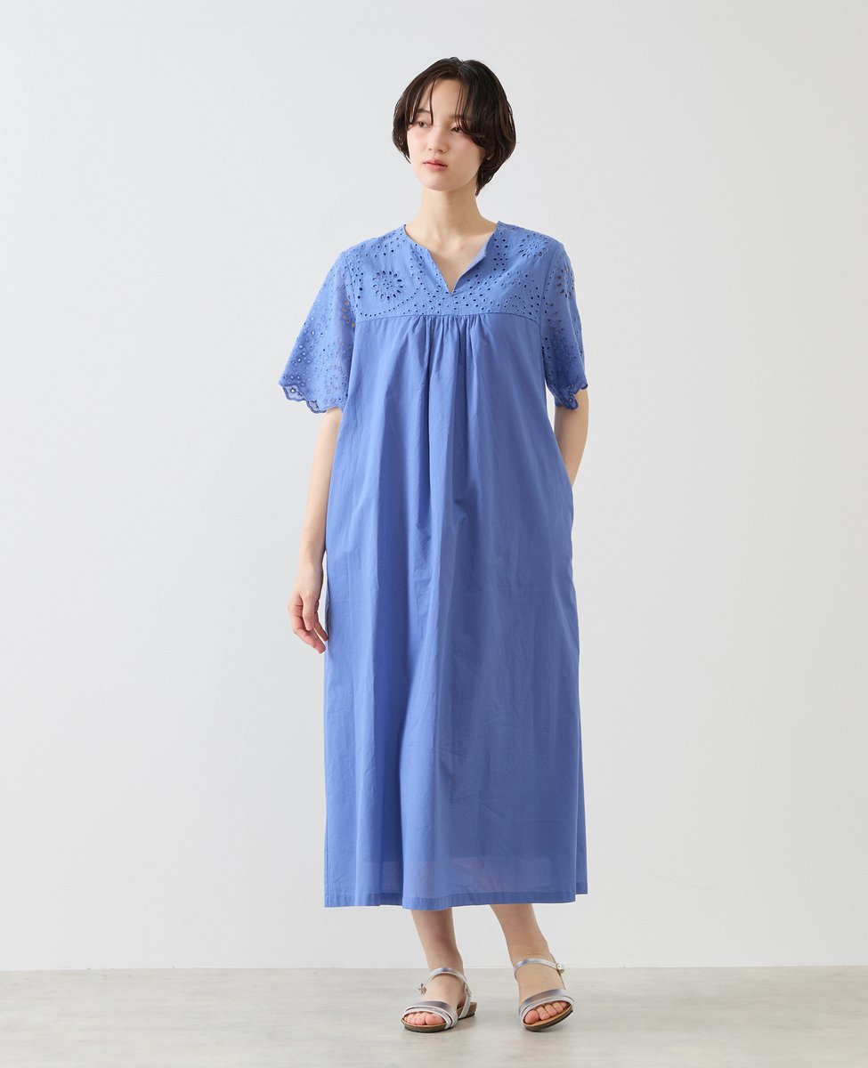 【SALE／50%OFF】MELROSE CLAIRE 【スカラップ刺しゅう切替スキッパーワンピース】 メルローズクレール ワンピース・ドレス その他のワンピース・ドレス ブラック【送料無料】