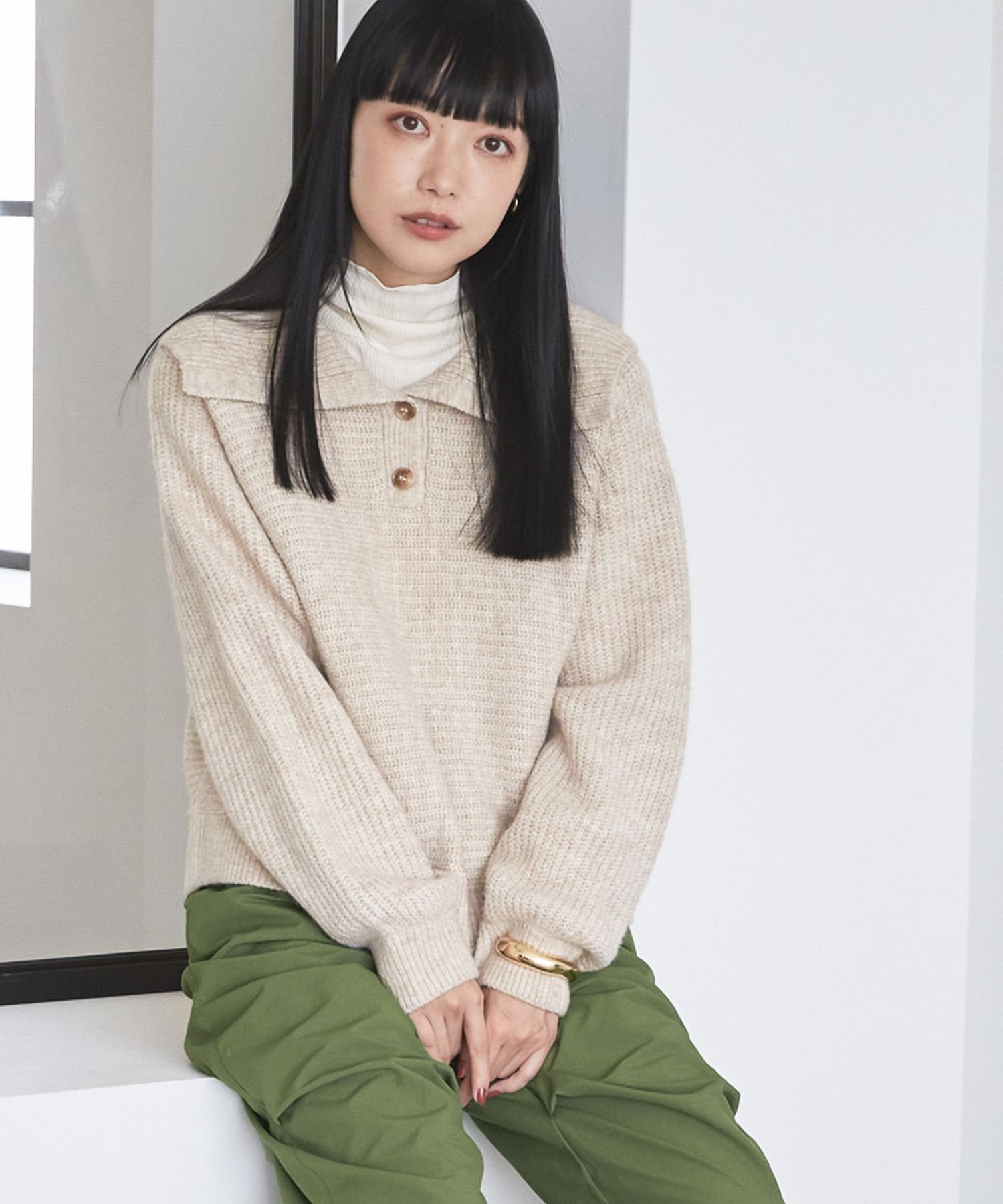 【SALE／30%OFF】LOWRYS FARM (W)BIGカラーショートニットLS ローリーズファーム トップス ニット ベージュ オレンジ グリーン ブラック【送料無料】のサムネイル