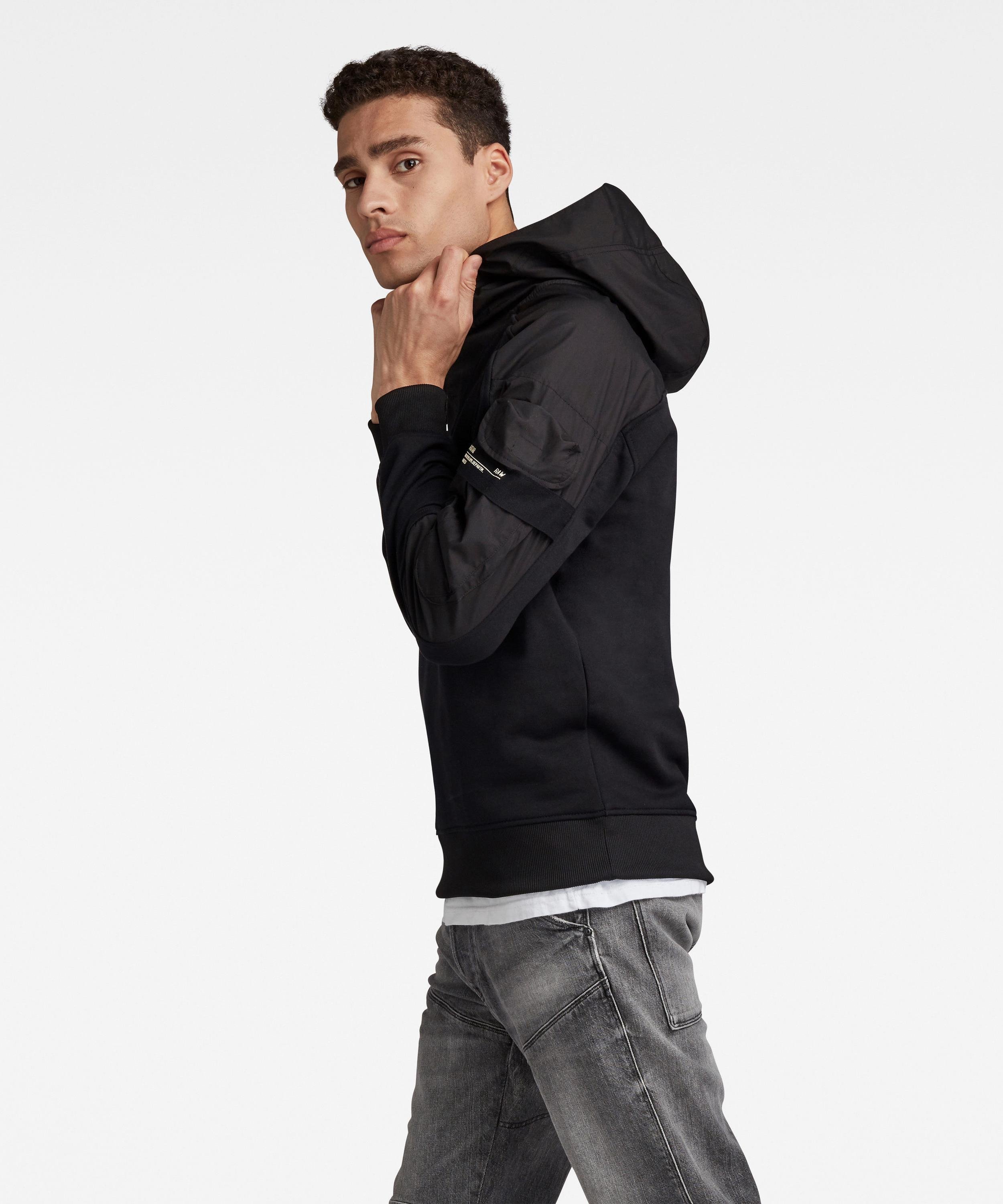 【公式ショップ】MIXED WOVEN CARGO HOODED SWEAT/異素材ミックスパーカー ジースターロゥ トップス パーカー・フーディー ブラック