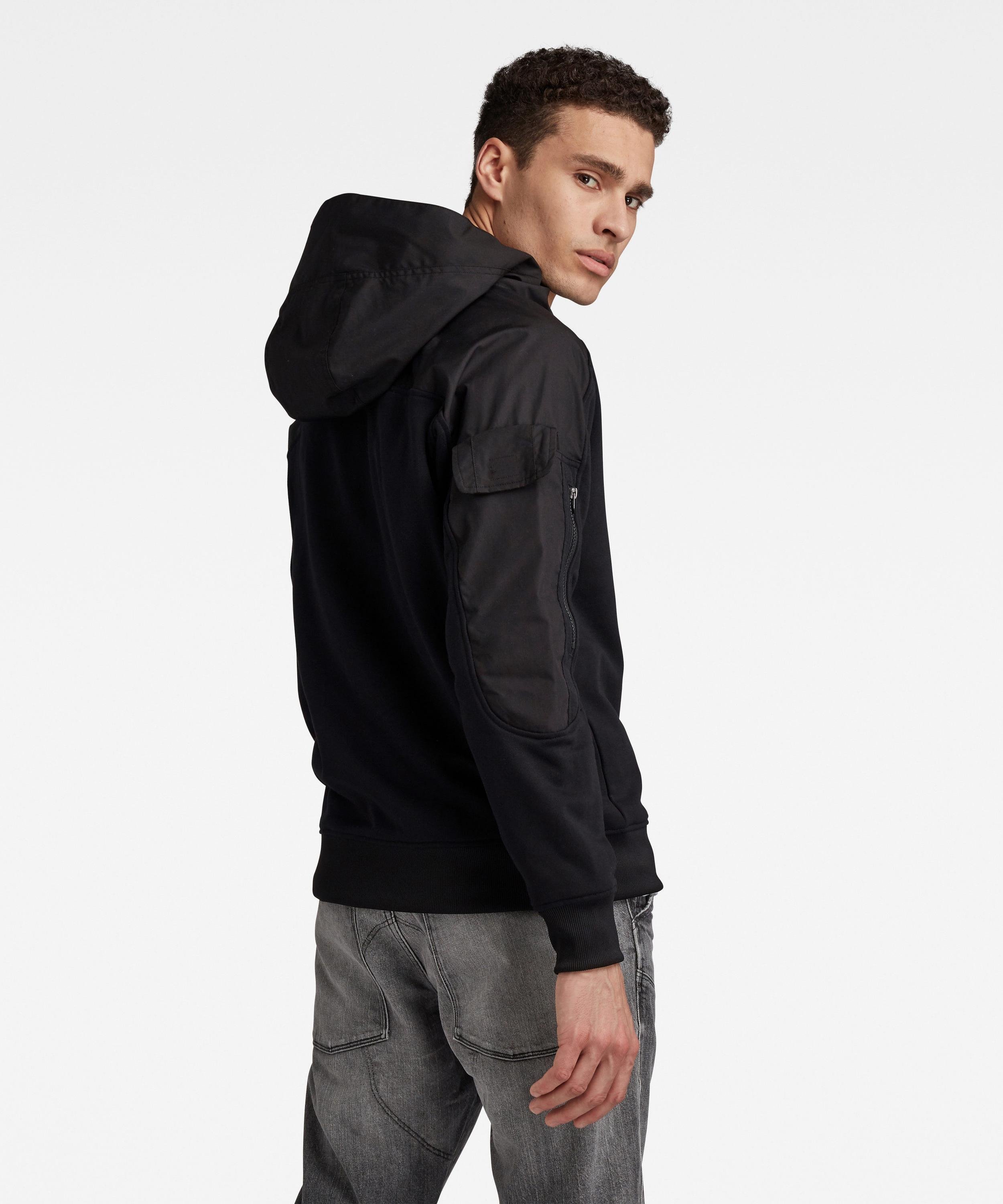 【公式ショップ】MIXED WOVEN CARGO HOODED SWEAT/異素材ミックスパーカー ジースターロゥ トップス パーカー・フーディー ブラック