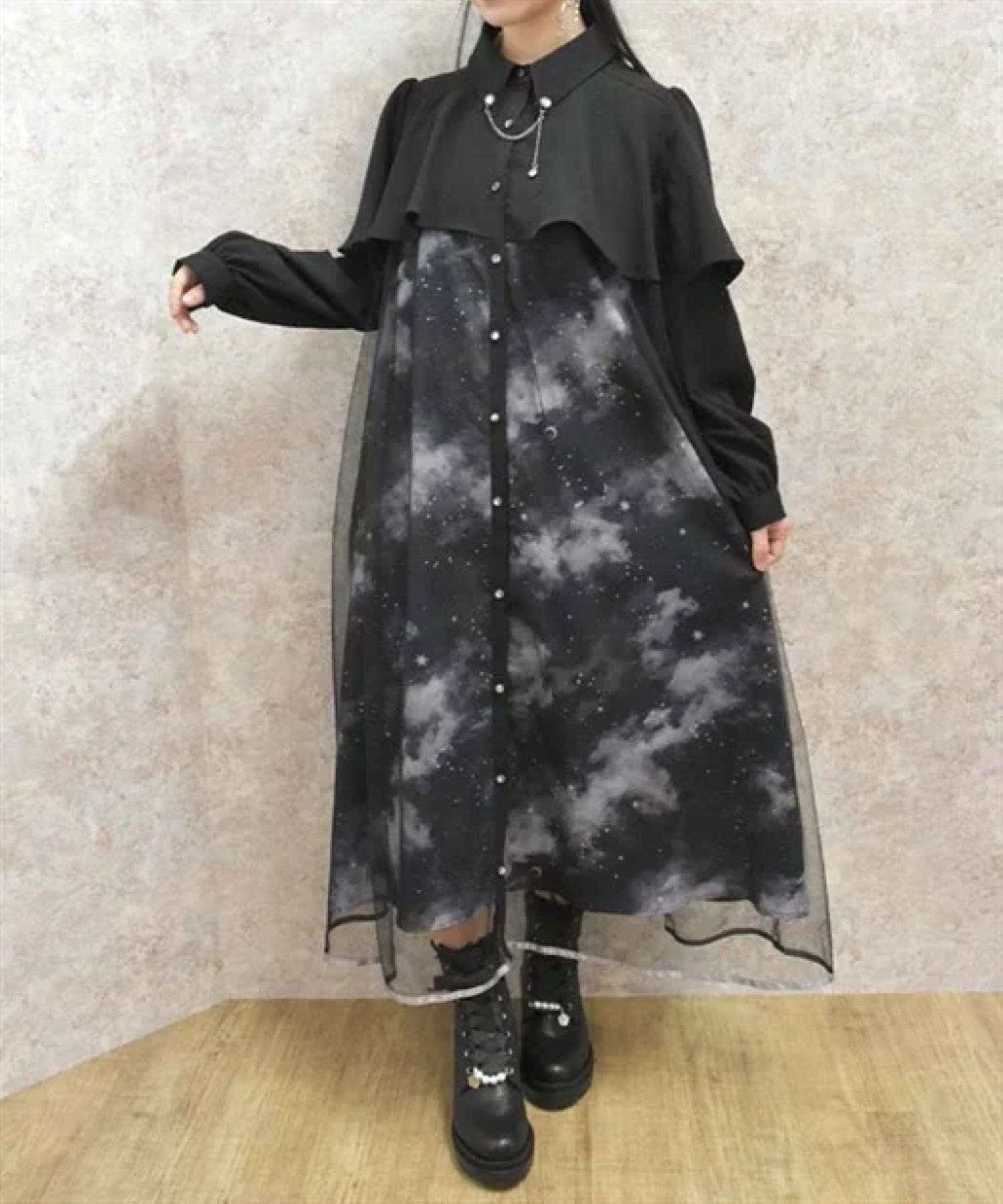 【SALE/42%OFF】axes femme テレスコープPTケープ風ワンピース アクシーズファム ワンピース・ドレス ワンピース ネイビー パープル ブラック【送料無料】