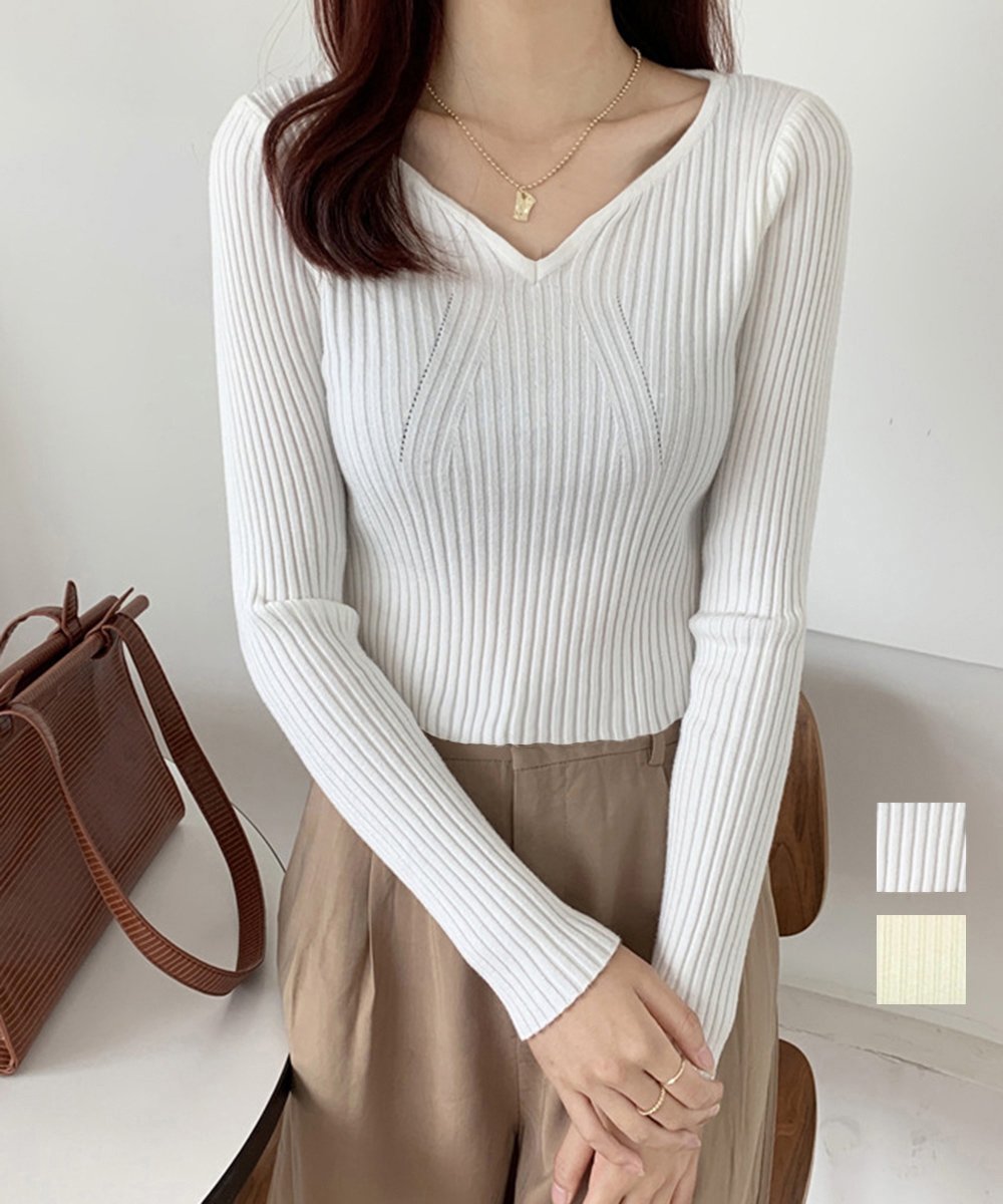 miniministore ニットトップス Vネックセーター 春秋冬 ミニミニストア トップス ニット ホワイト ベージュ