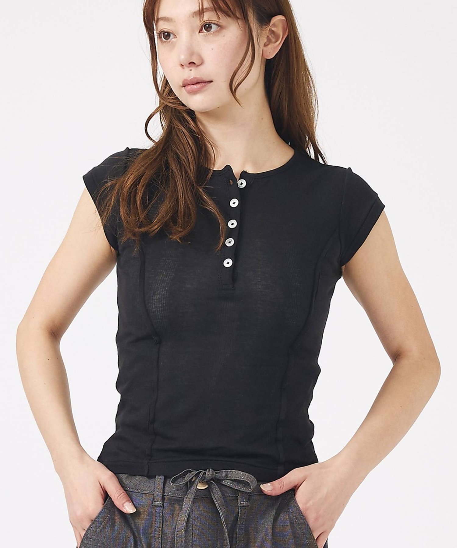 Rouge vif la cle 【MILLER/ミラー】Light Prib Henly S/S Tee / ラ ルージュ・ヴィフ ラクレ トップス カットソー・Tシャツ ネイビー グレー ピンク ブラック ホワイト