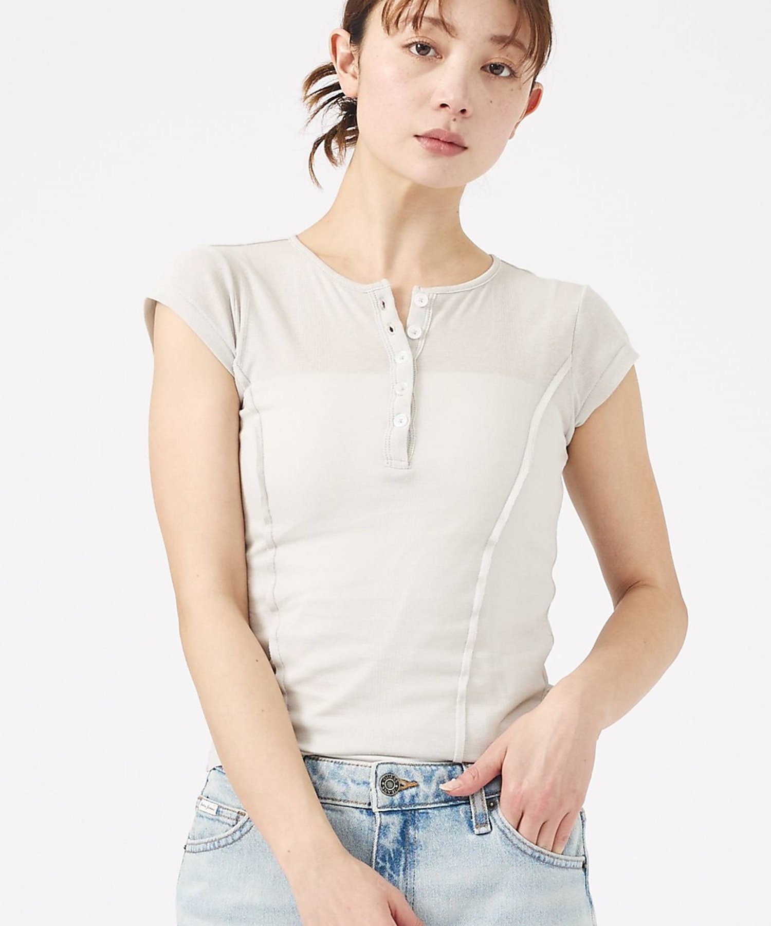 Rouge vif la cle 【MILLER/ミラー】Light Prib Henly S/S Tee / ラ ルージュ・ヴィフ ラクレ トップス カットソー・Tシャツ ネイビー グレー ピンク ブラック ホワイト