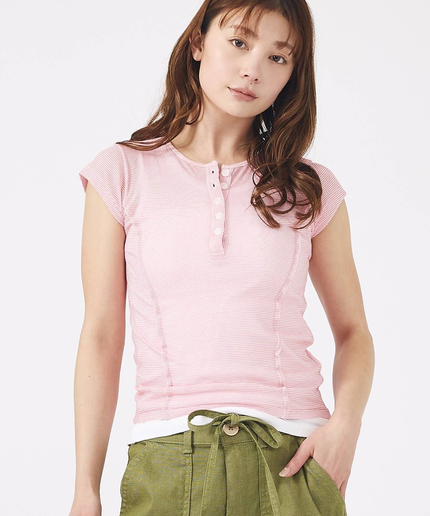 Rouge vif la cle 【MILLER/ミラー】Light Prib Henly S/S Tee / ラ ルージュ ヴィフ ラクレ トップス カットソー Tシャツ ネイビー グレー ピンク ブラック ホワイト【送料無料】