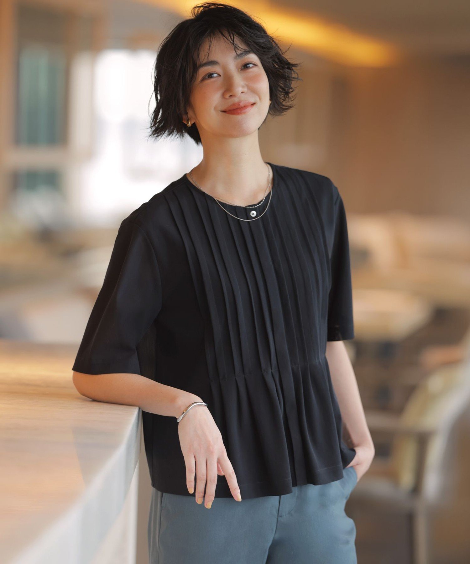 J.PRESS シアードライトリコット フレアタック カットソー ジェイプレス トップス カットソー・Tシャツ グリーン ネイビー グレー