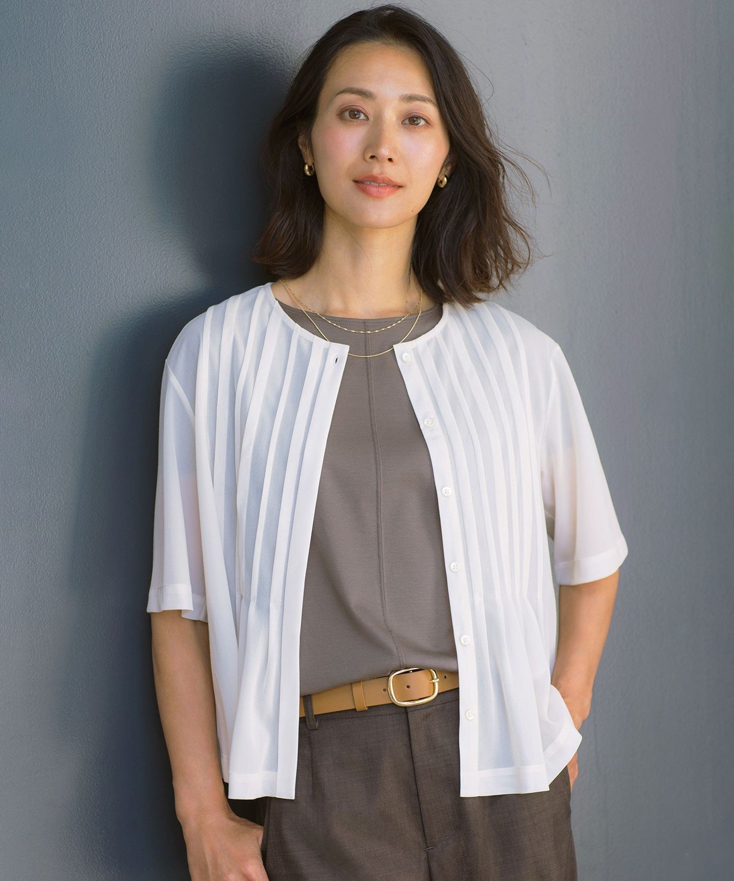 J.PRESS シアードライトリコット フレアタック カットソー ジェイプレス トップス カットソー・Tシャツ グリーン ネイビー グレー