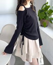 【SALE/26%OFF】clear サイドドロスト肩リボンワンショルニットトップス クリア トップス ニット グレー ブラック ピンク