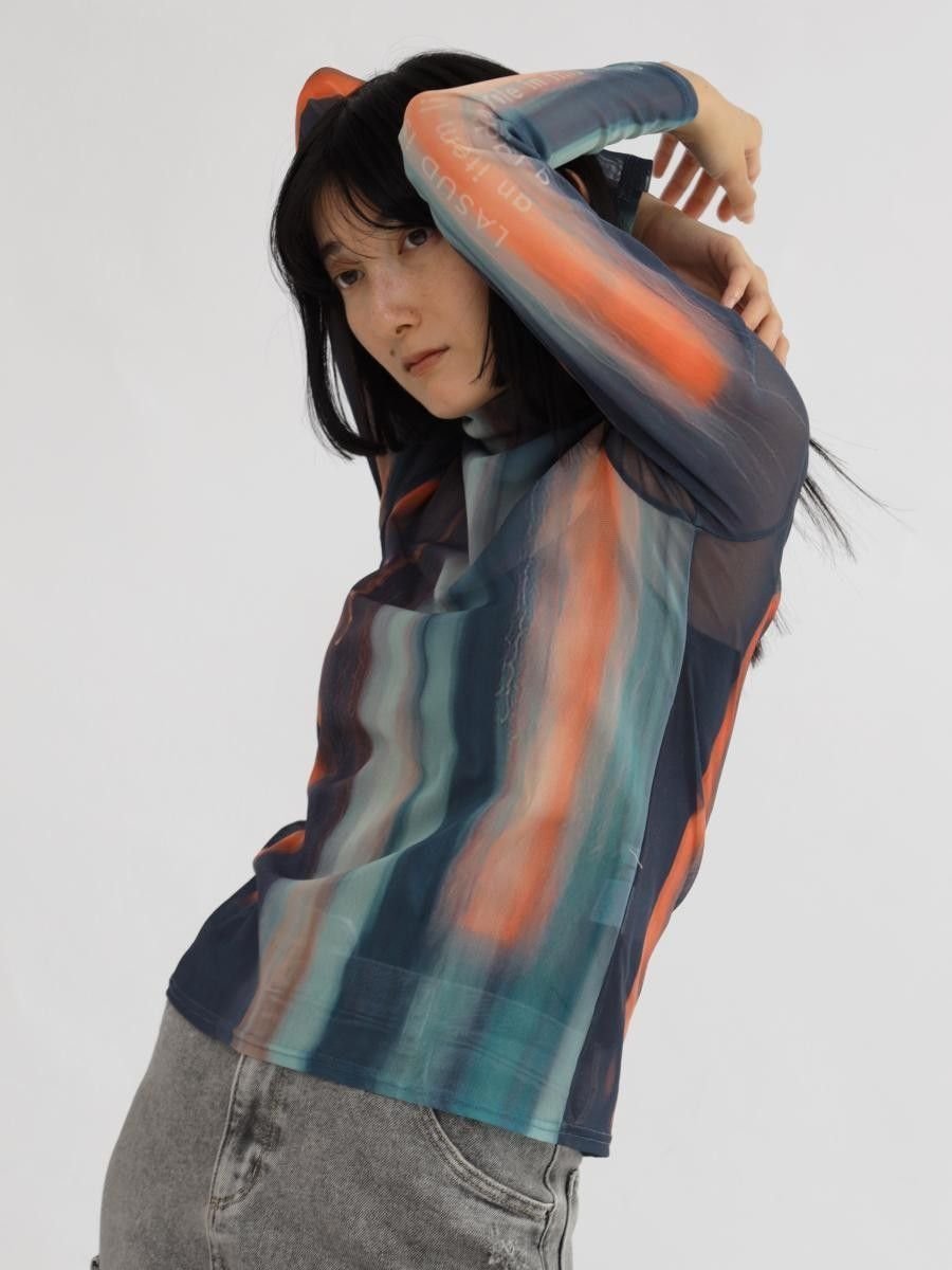【SALE／20 OFF】LASUD ムラ染めシアーチュールインナー ラシュッド トップス カットソー Tシャツ ネイビー グレー ブラック【送料無料】