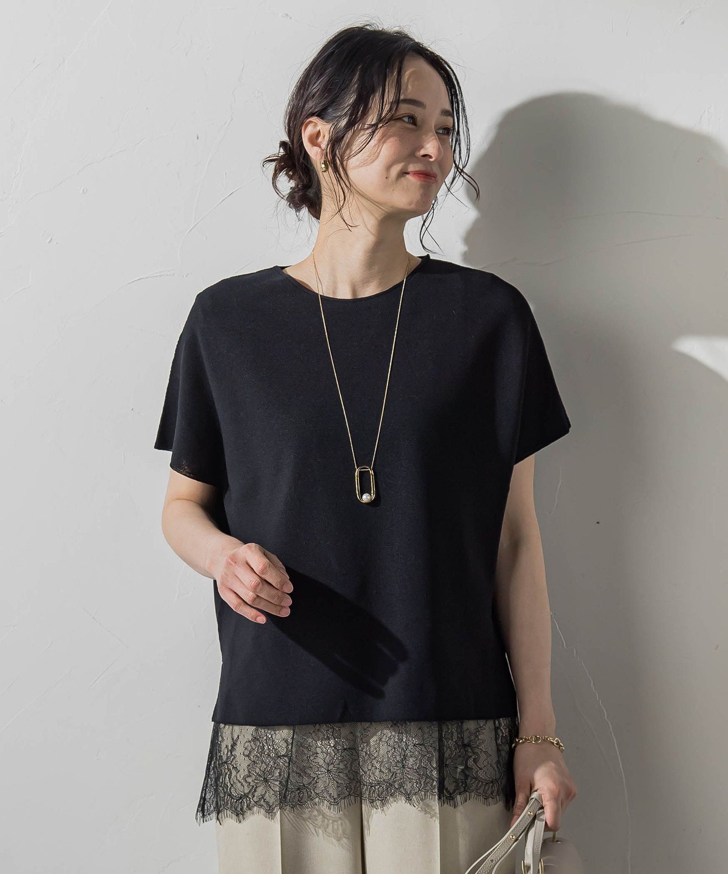 LAUTREAMONT レースドッキングインナー ロートレアモン トップス カットソー・Tシャツ ホワイト ブラック