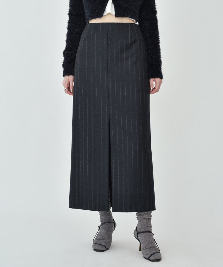 DRESSTERIOR CODE A ｜ wool stripe slit long skirt ドレステリア スカート ロング・マキシスカート ブラック ベージュ