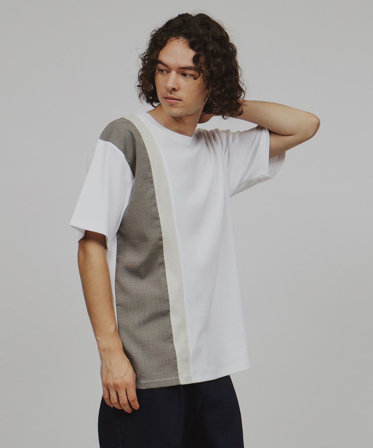 【SALE／30%OFF】tk.TAKEO KIKUCHI クラシックチェック切替Tシャツ ティーケータケオキクチ トップス カットソー・Tシャツ ホワイト ブラック ブルー【送料無料】のサムネイル