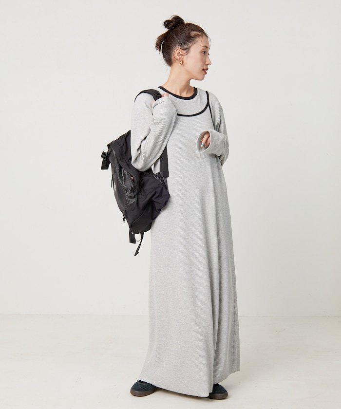 FREAK'S STORE セルフカット リブ キャミワンピース ロングスリーブ TEE 2セット【限定展開】 フリークスストア ワンピース・ドレス ワンピース グレー ブラック ベージュ レッド ブルー【送料無料】のサムネイル