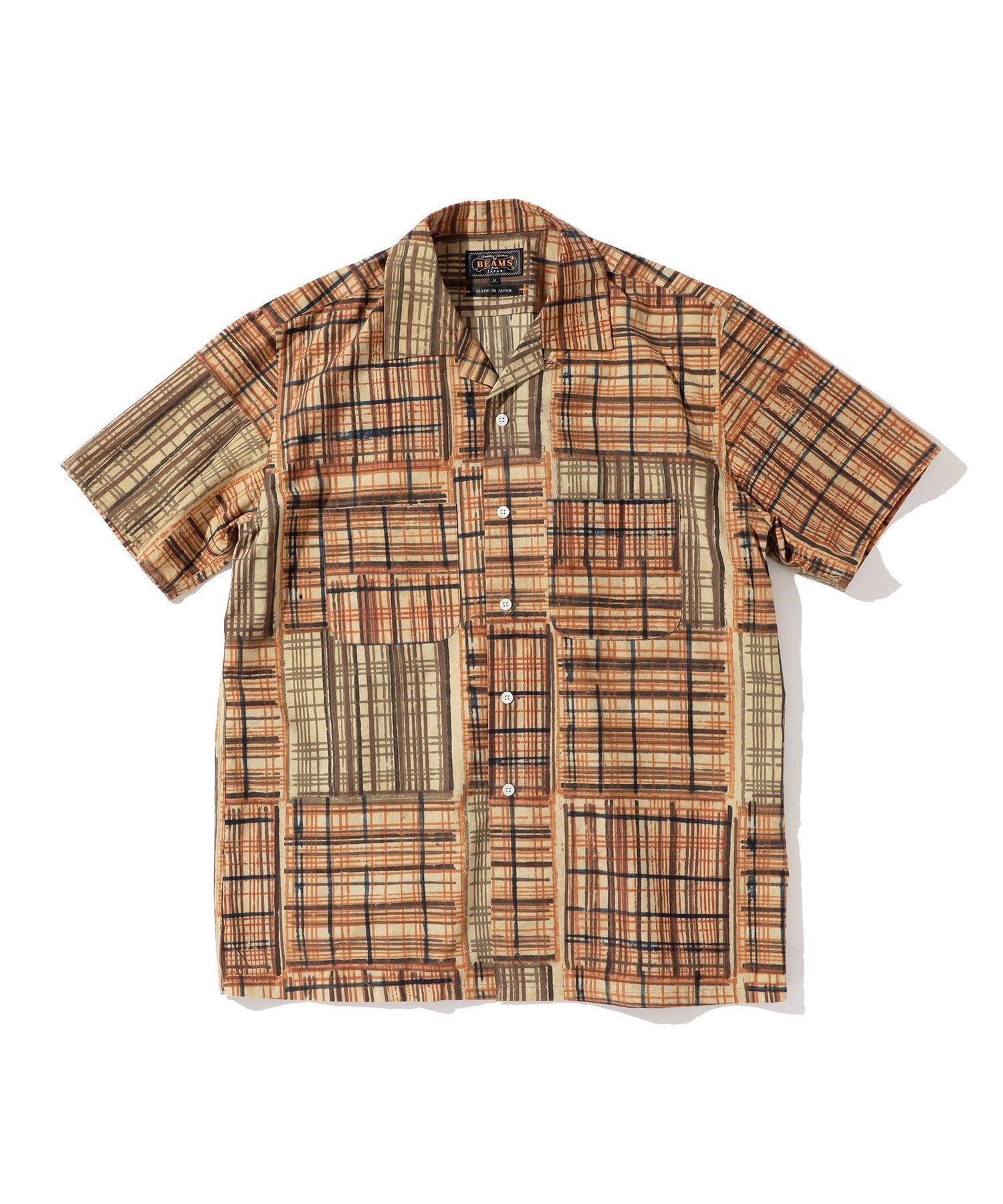 SALE30%OFFBEAMS PLUS Open Collar Block Print ӡॹ ȥå ȥåץ ġ...