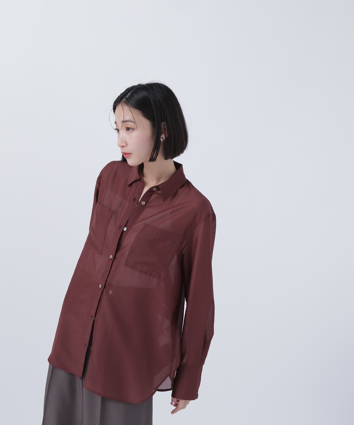NATURAL BEAUTY BASIC シアーシャツシリーズ オーバーフォルム* ナチュラルビューティベーシック トップス シャツ・ブラウス ピンク グレー ブラウン