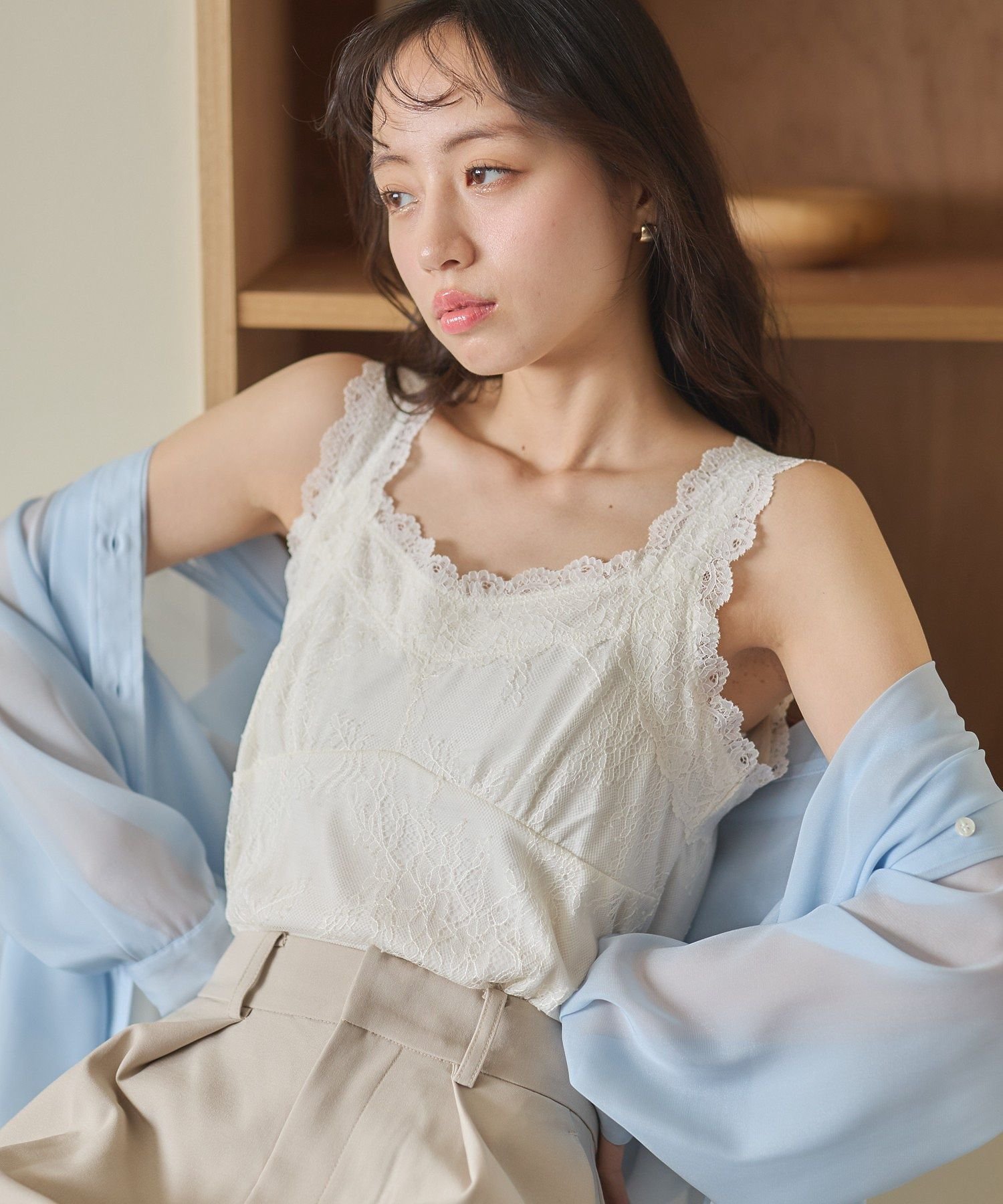 earth music&ecology 総レースキャミソール アースミュージック&エコロジー トップス キャミソール ホワイト ピンク ブルー ブラック