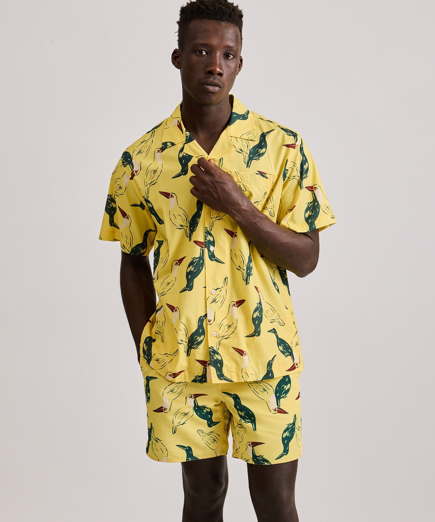 【SALE／40%OFF】Saturdays NYC Canty Open Collar Bird Printed SS Shirt サタデーズ　ニューヨークシティ トップス シャツ・ブラウス ブラック イエロー【送料無料】
