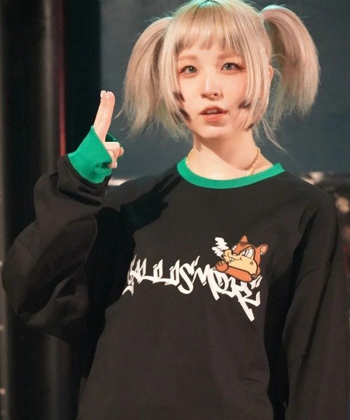【SALE／60%OFF】GALLIS ADDICTION GARISU-電子すもーくリンガーロンT(MENS) ジャックローズ トップス カットソー・Tシャツ ホワイト ブラック