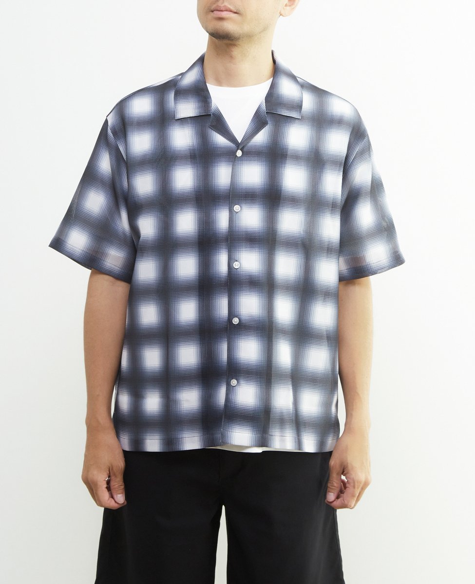MEN'S MELROSE 【MASTER FRAME/マスターフレーム】メッシュオンブレチェック 半袖オープンカラーシャツ メンズメルローズ トップス シャツ・ブラウス ブラック ブルー